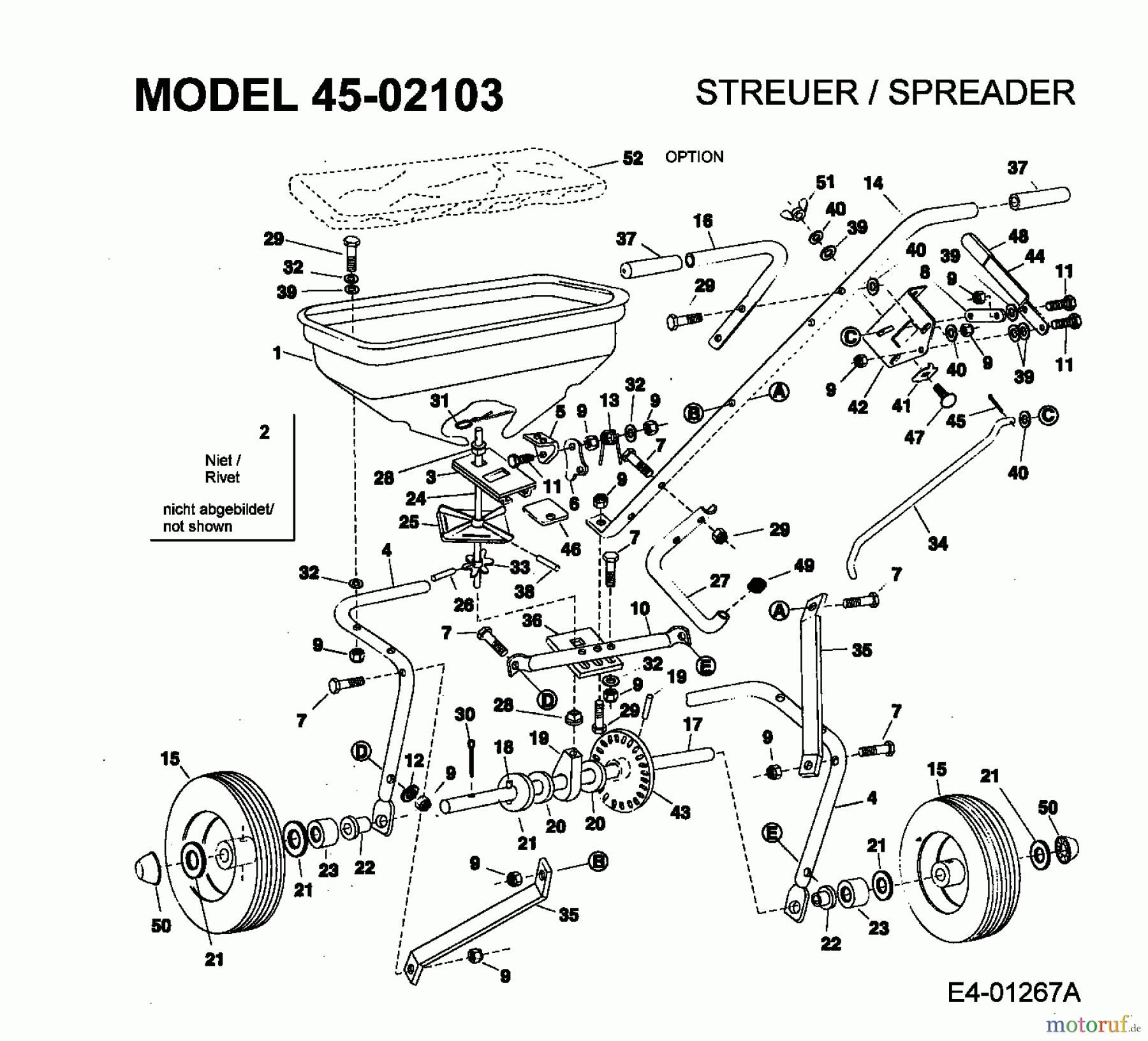  MTD Zubehör Zubehör handgeführte Geräte Streuer 45-02103  (190-454-000) 45-02103  (2005) Grundgerät