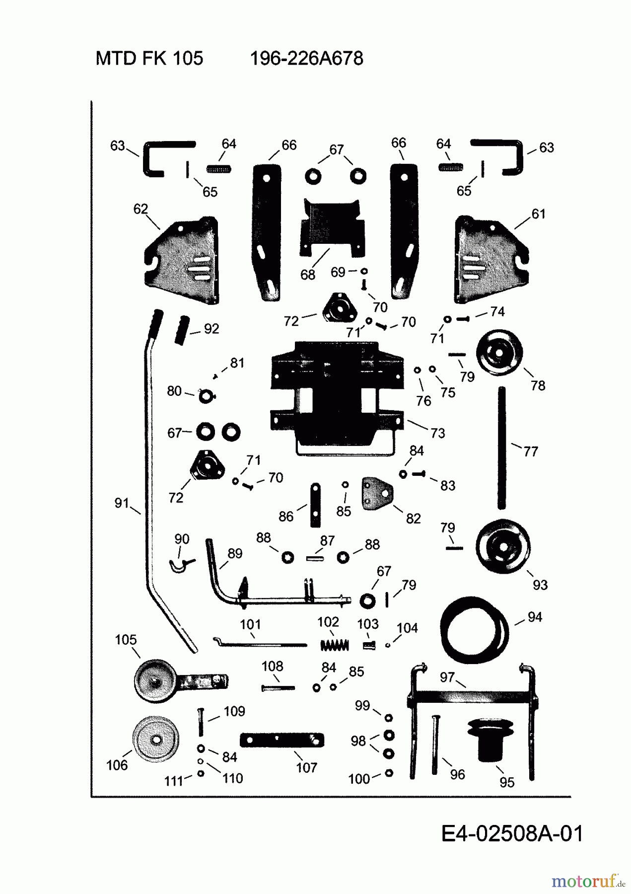  MTD Zubehör Zubehör Garten- und Rasentraktoren Frontkehrmaschine FK 105 196-226A678  (2008) Aushebung, Räder