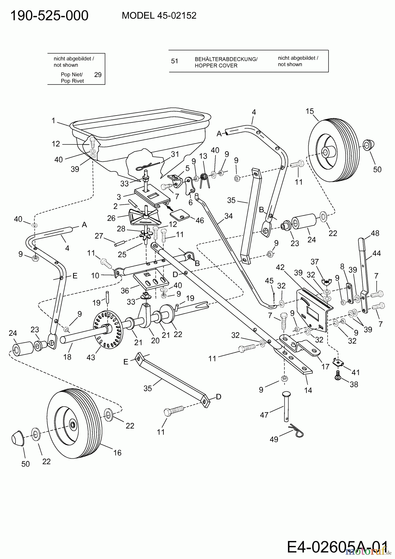  MTD Zubehör Zubehör Garten- und Rasentraktoren Streuer 45-02152  (190-525-000) 190-525-000  (2003) Grundgerät