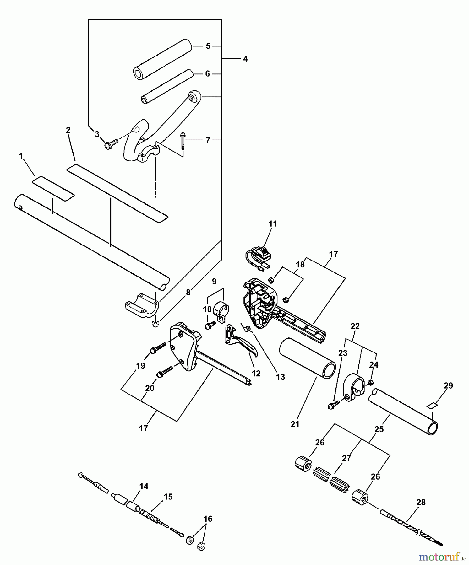  Echo Trimmer, Faden / Bürste SRM-2100 - Echo String Trimmer, S/N:159491 - 999999 (Type 1) Handle, Ignition Switch, Throttle Cable, Driveshaft