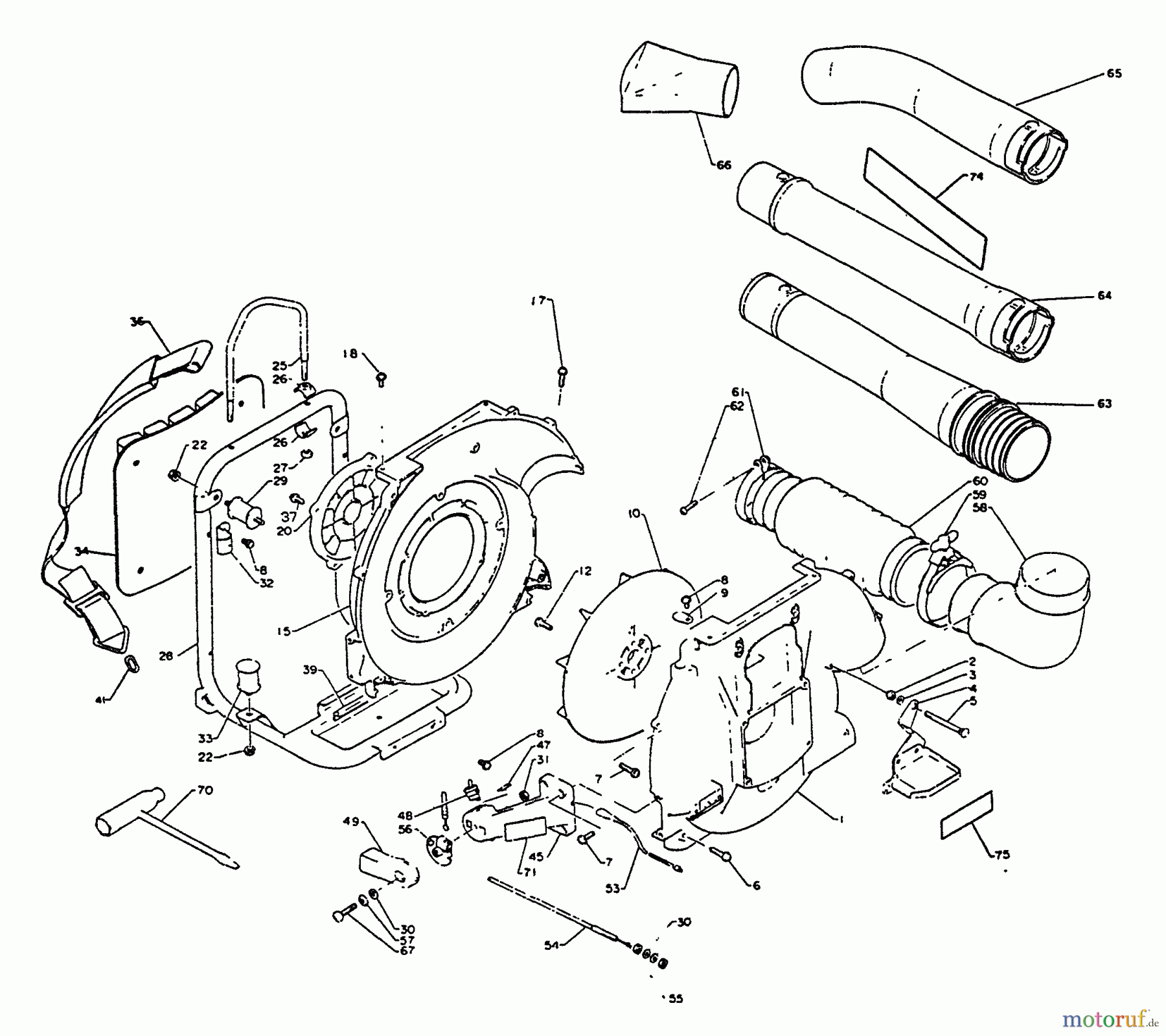  Echo Bläser / Sauger / Häcksler / Mulchgeräte	 PB-400E - Echo Back Pack Blower, S/N 128096 - 249241 Fancase, Backpack Band, Frame, Thrtle Ctrl, Switch, Blowing Pipe, Tools