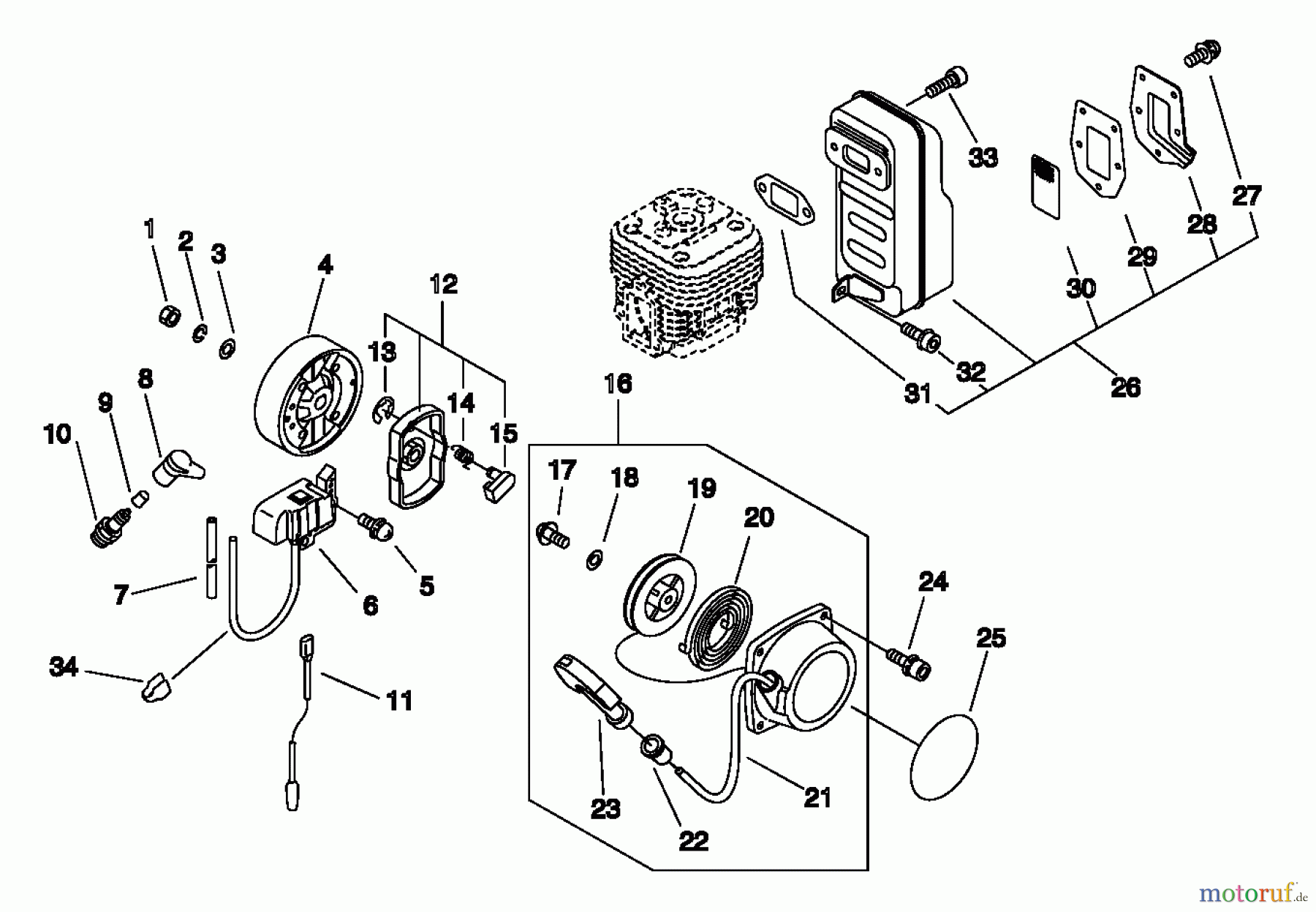  Echo Bläser / Sauger / Häcksler / Mulchgeräte	 PB-500 - Echo Back Pack Blower, S/N: P02837001001 - P02837002000 Starter, Magneto, Muffler