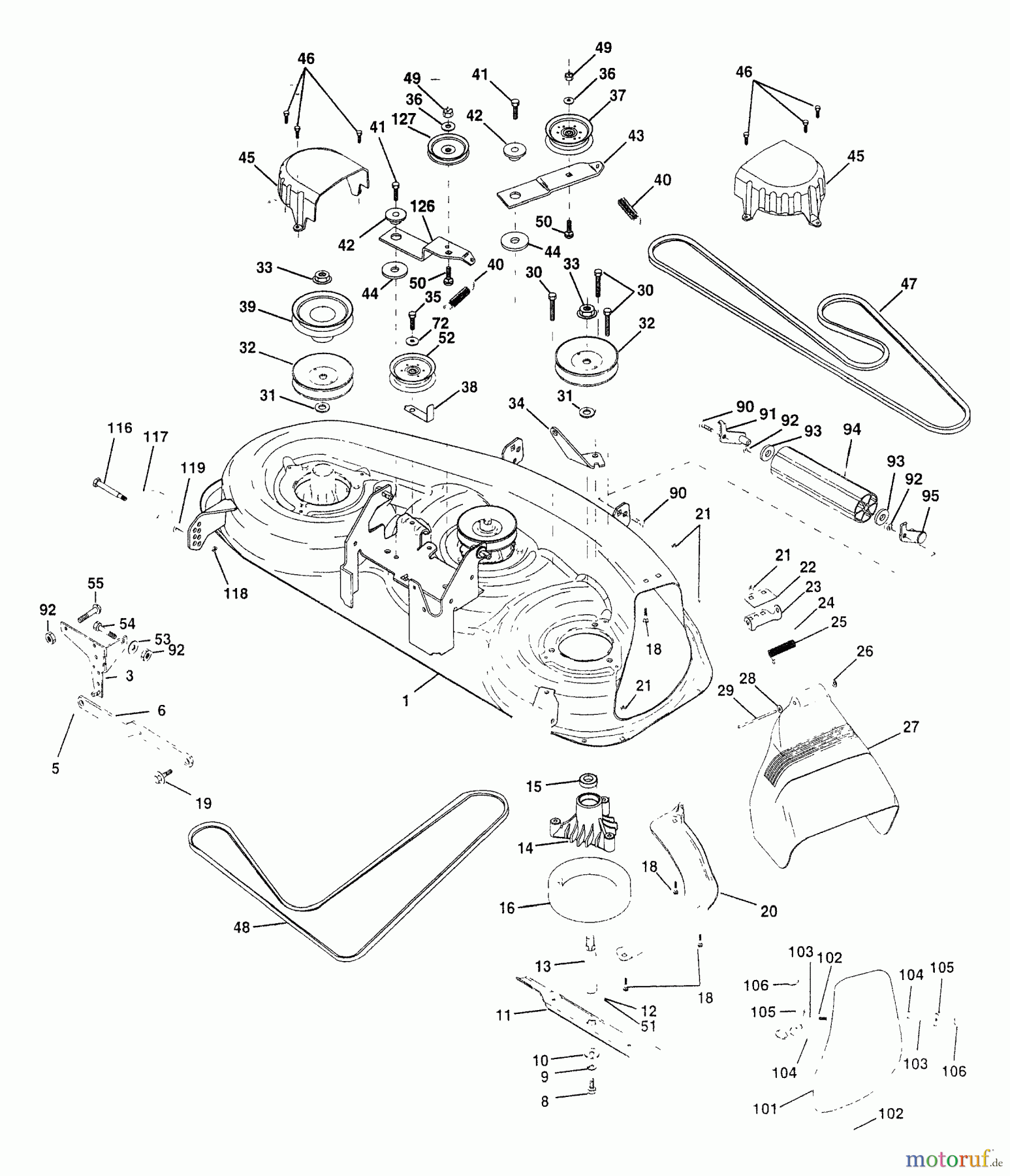  Husqvarna Rasen und Garten Traktoren YTH 180 (954140010) (HCYTH180C) - Husqvarna Yard Tractor (1997-01 to 1997-10) Mower Deck