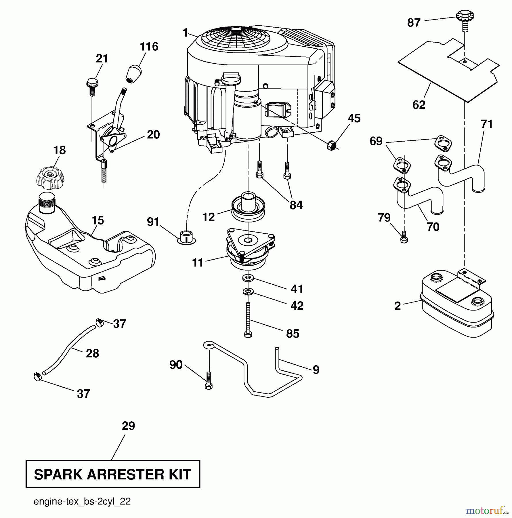  Husqvarna Rasen und Garten Traktoren YTH 22V42LS (96043008700) - Husqvarna Yard Tractor (2009-12 & After) Engine