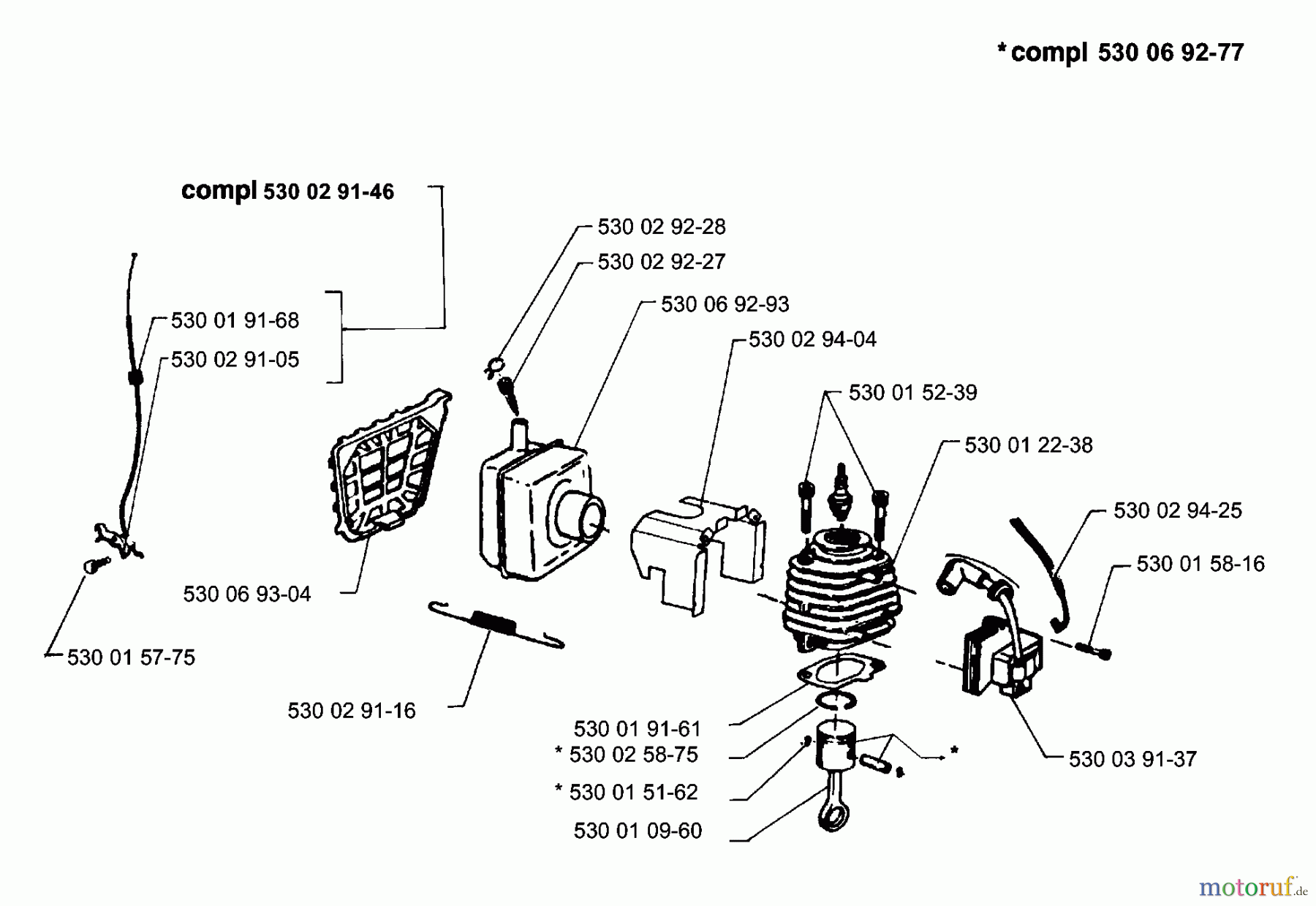  Husqvarna Bläser / Sauger / Häcksler / Mulchgeräte 132 HBV - Husqvarna Handheld Blower Vacuum (1991-11 to 1995-12) Piston / Cylinder & Muffler & Ignition