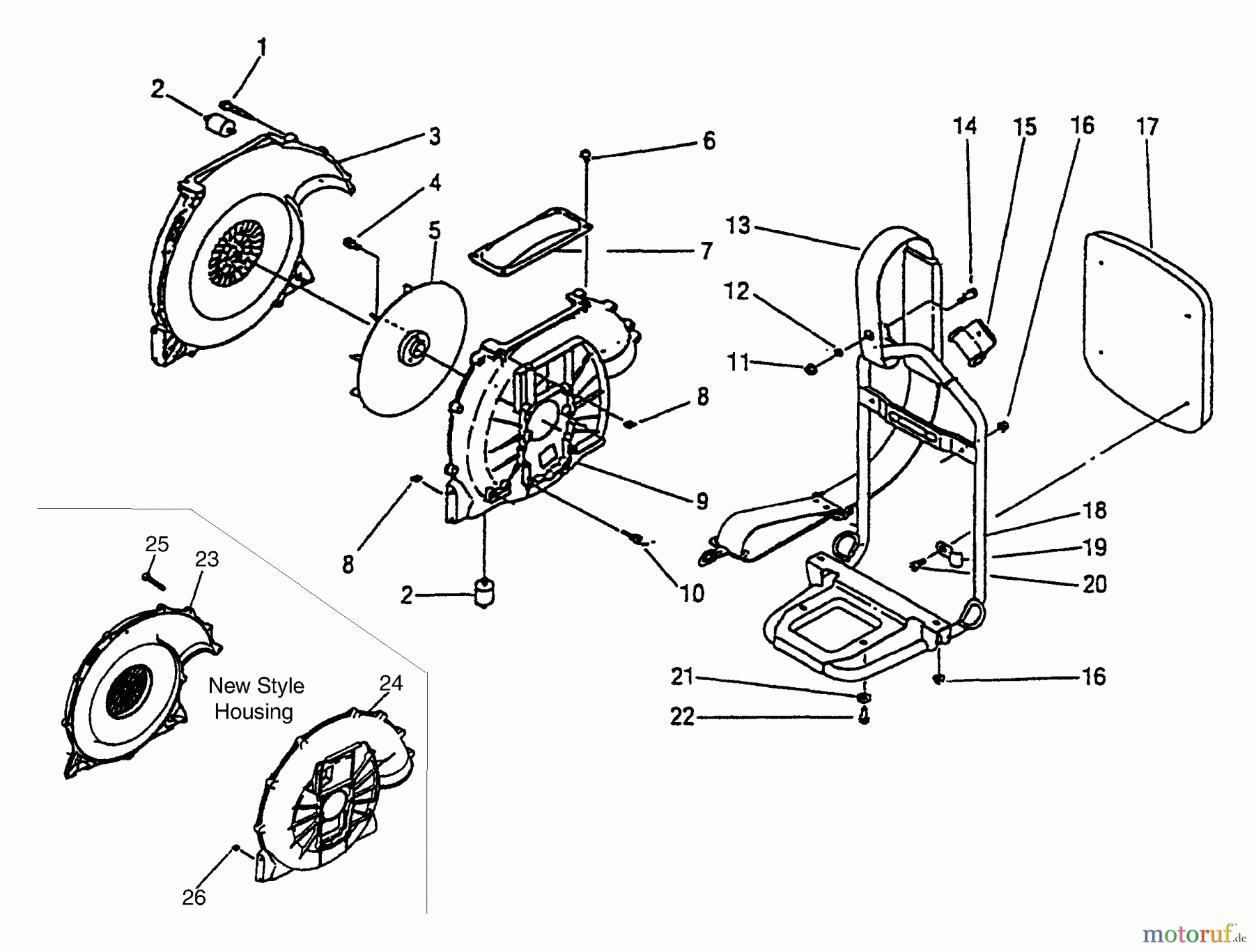  Husqvarna Bläser / Sauger / Häcksler / Mulchgeräte 145 BT - Husqvarna Backpack Blower (1997-05 & After) Fan Housing (Old Style/New Style) & Backpack Frame