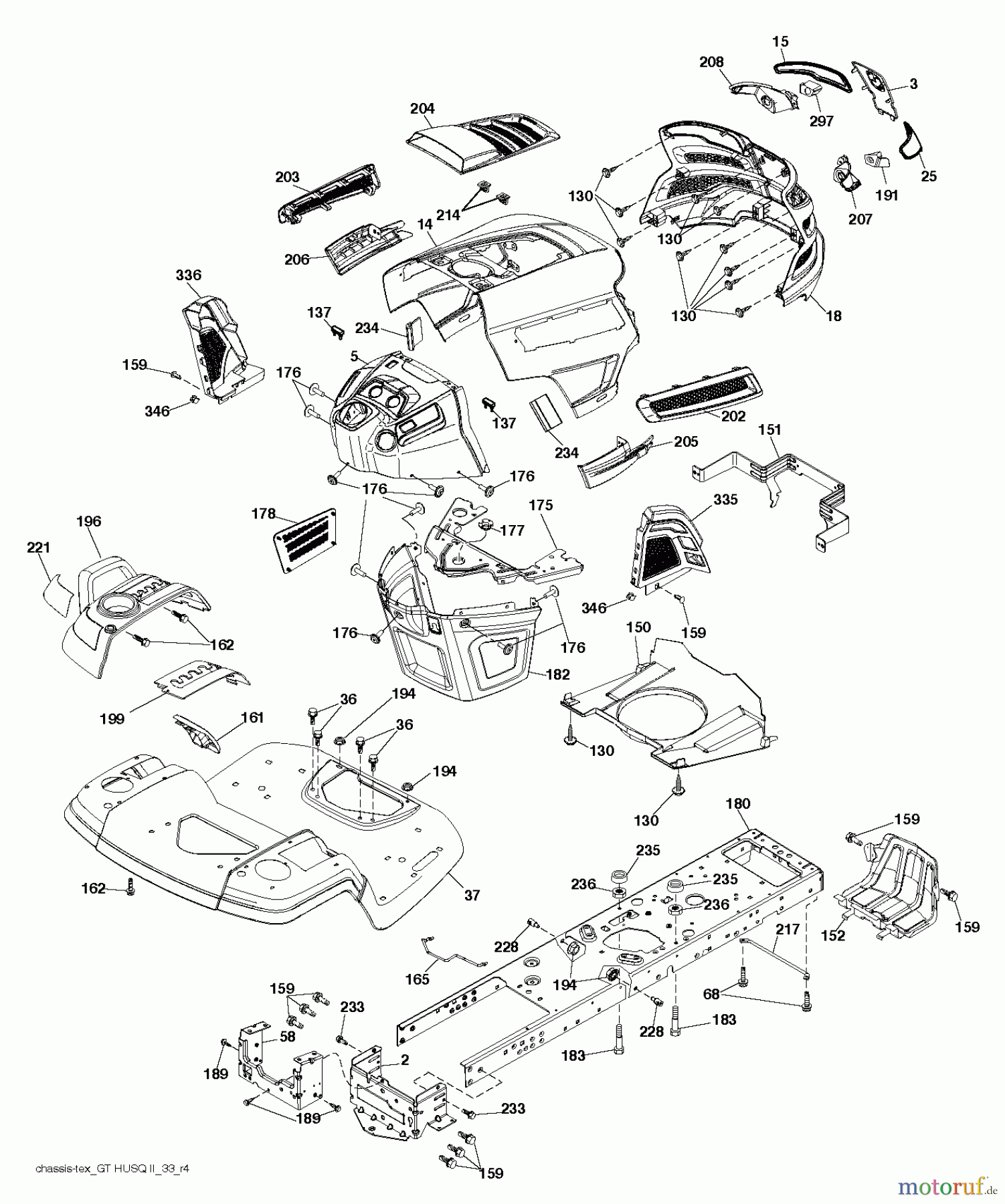  Husqvarna Rasen und Garten Traktoren YTH 24V48LS (96048001401) - Husqvarna Yard Tractor (2011-10 & After) CHASSIS / FRAME