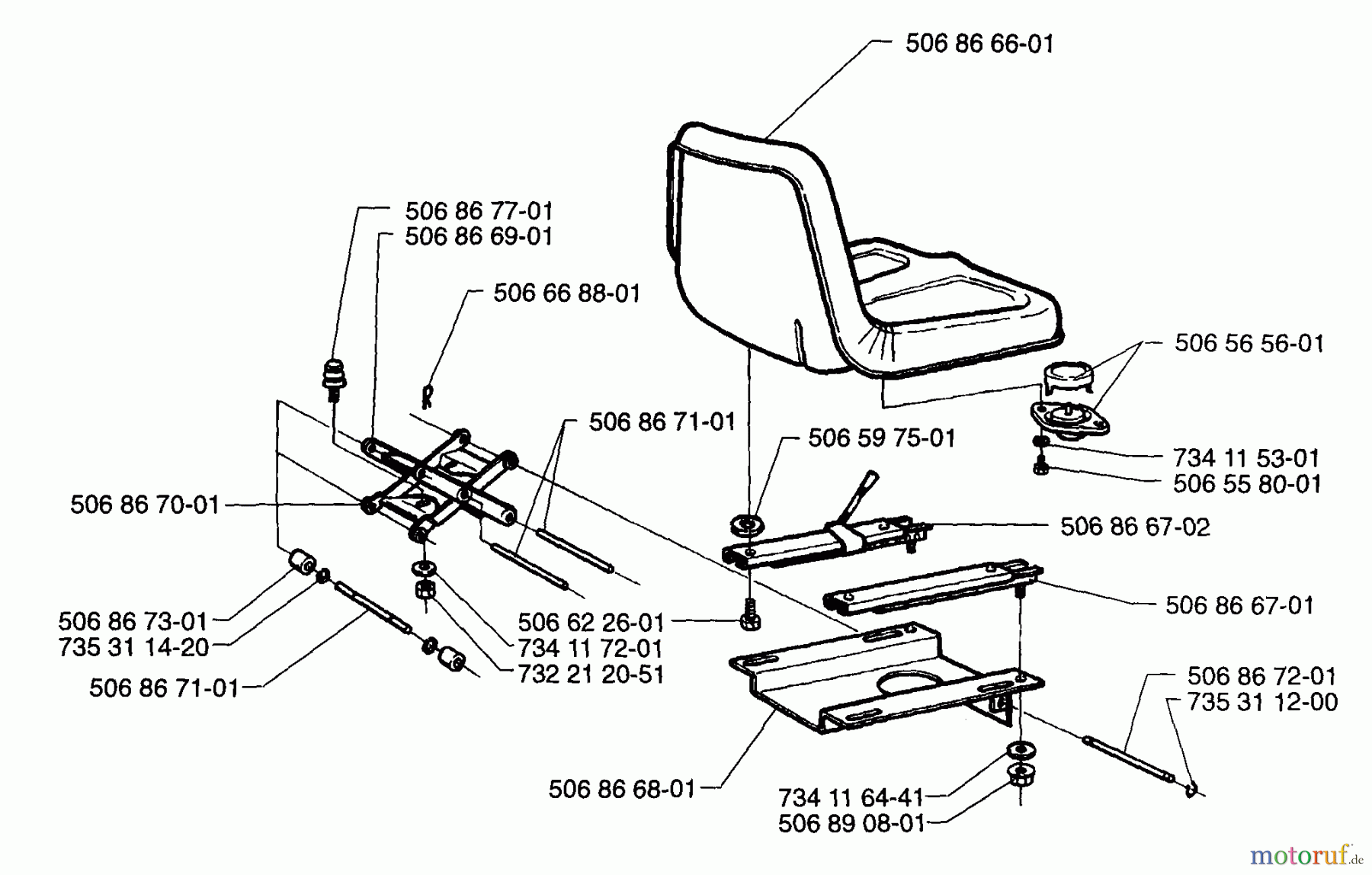  Husqvarna Reitermäher, Motor hinten Rider 1200 - Husqvarna Rear-Engine Rider (1996-08 to 1997-12) Seat Assembly