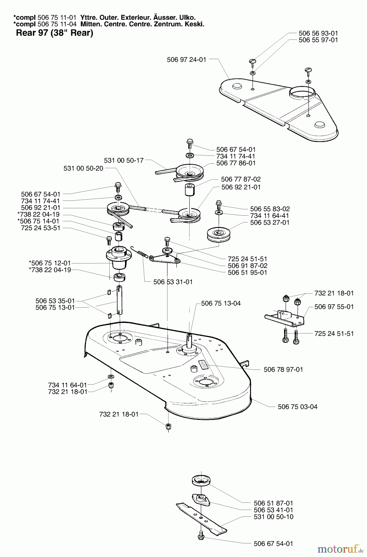  Husqvarna Reitermäher, Motor hinten Rider 16 - Husqvarna Rear-Engine Rider (2002-02 & After) Deck (38