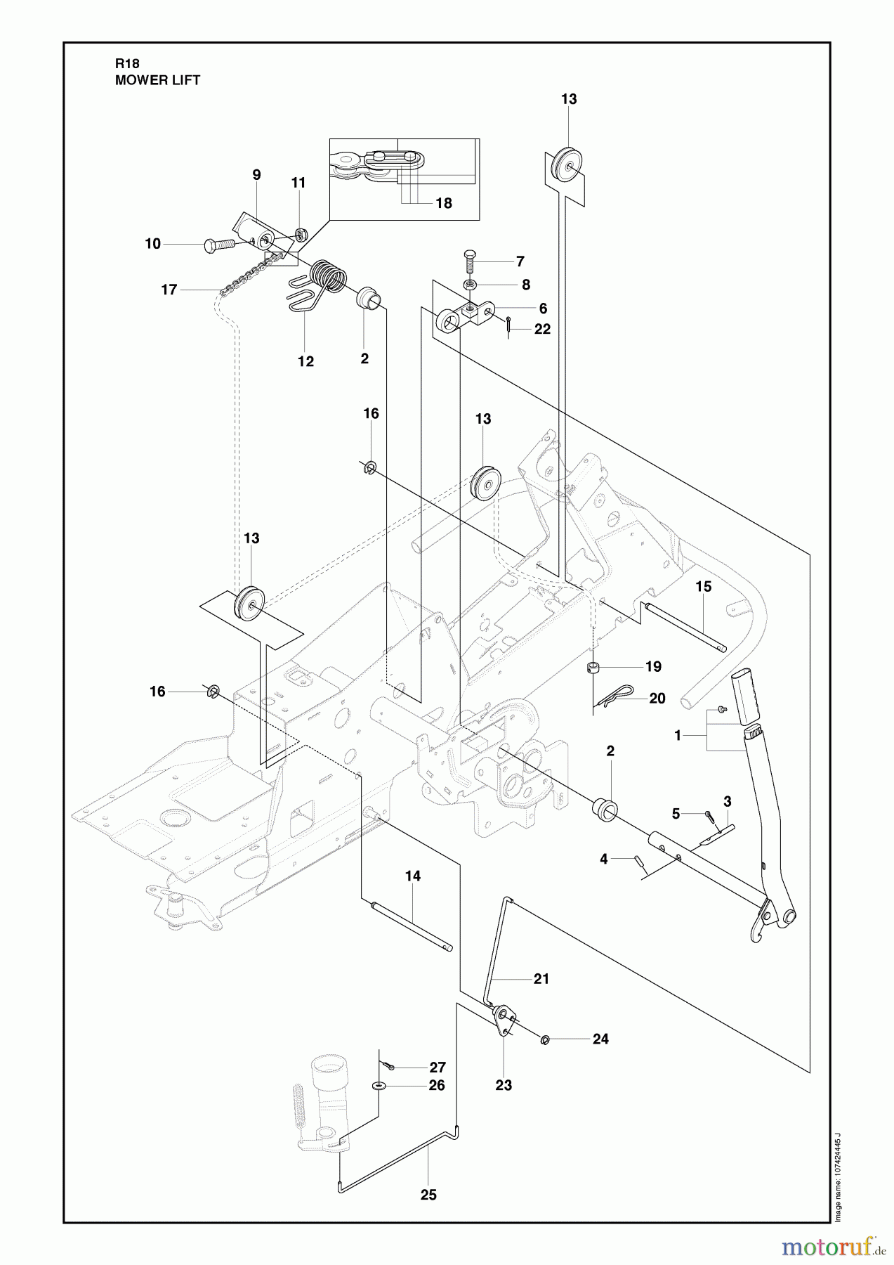  Husqvarna Reitermäher, Motor hinten Rider 18 (966414001) - Husqvarna Rear-Engine Rider (2010-03 & After) Mower Lift