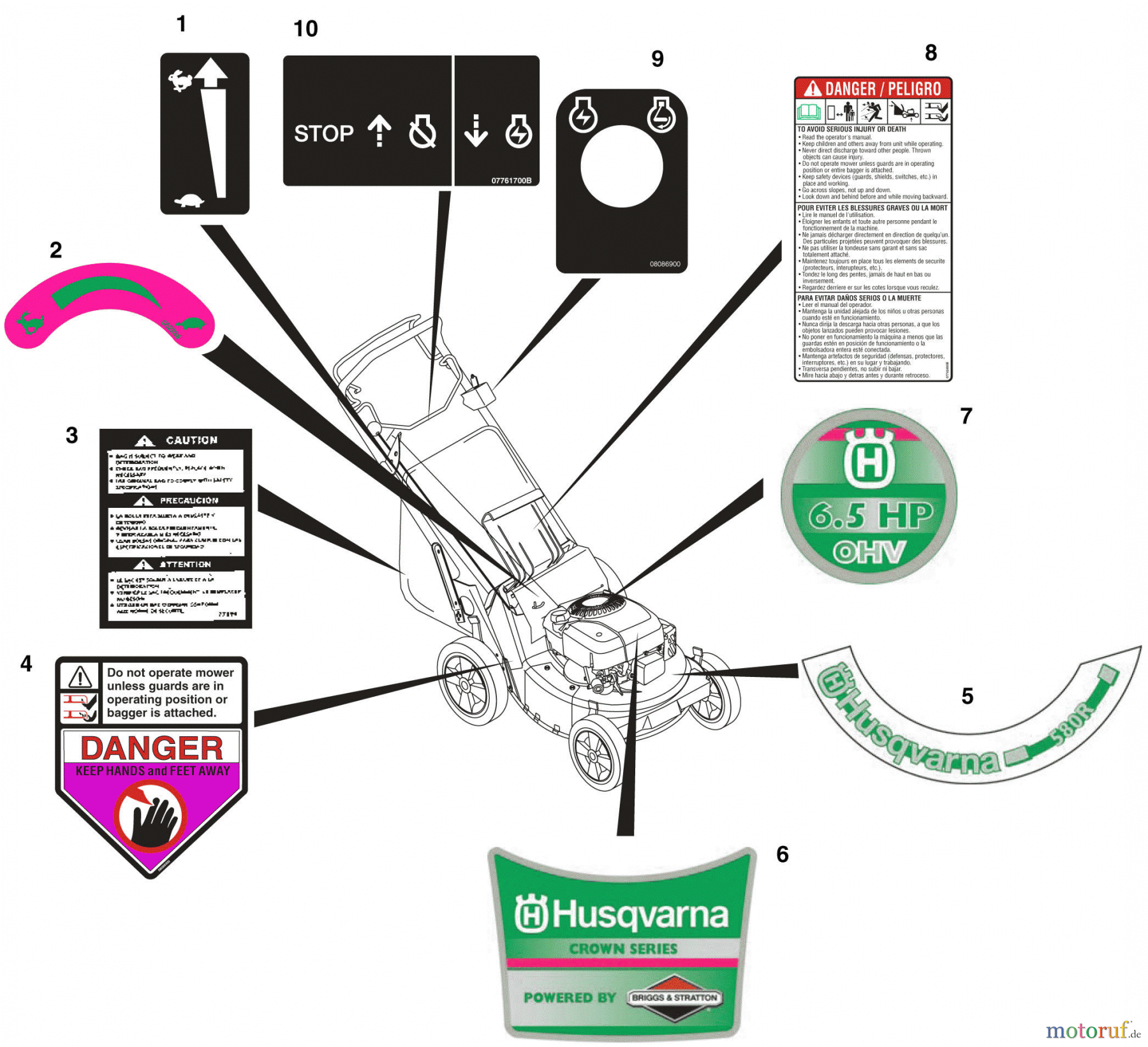  Husqvarna Rasenmäher 600 C (601100023) - Husqvarna Walk-Behind Mower (2001-06 & After) Decals