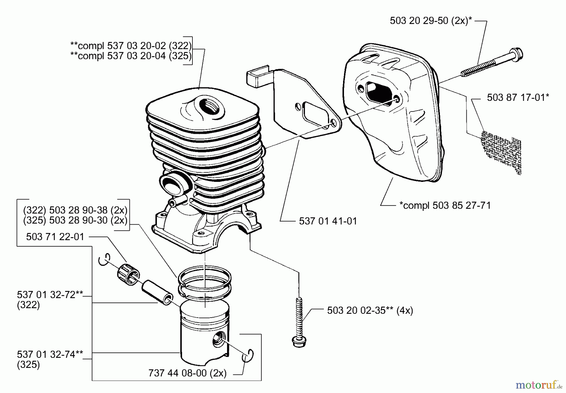  Husqvarna Kantenschneider 325 EX - Husqvarna Handheld Edger (1999-10 to 2000-12) Piston/Cylinder/Muffler