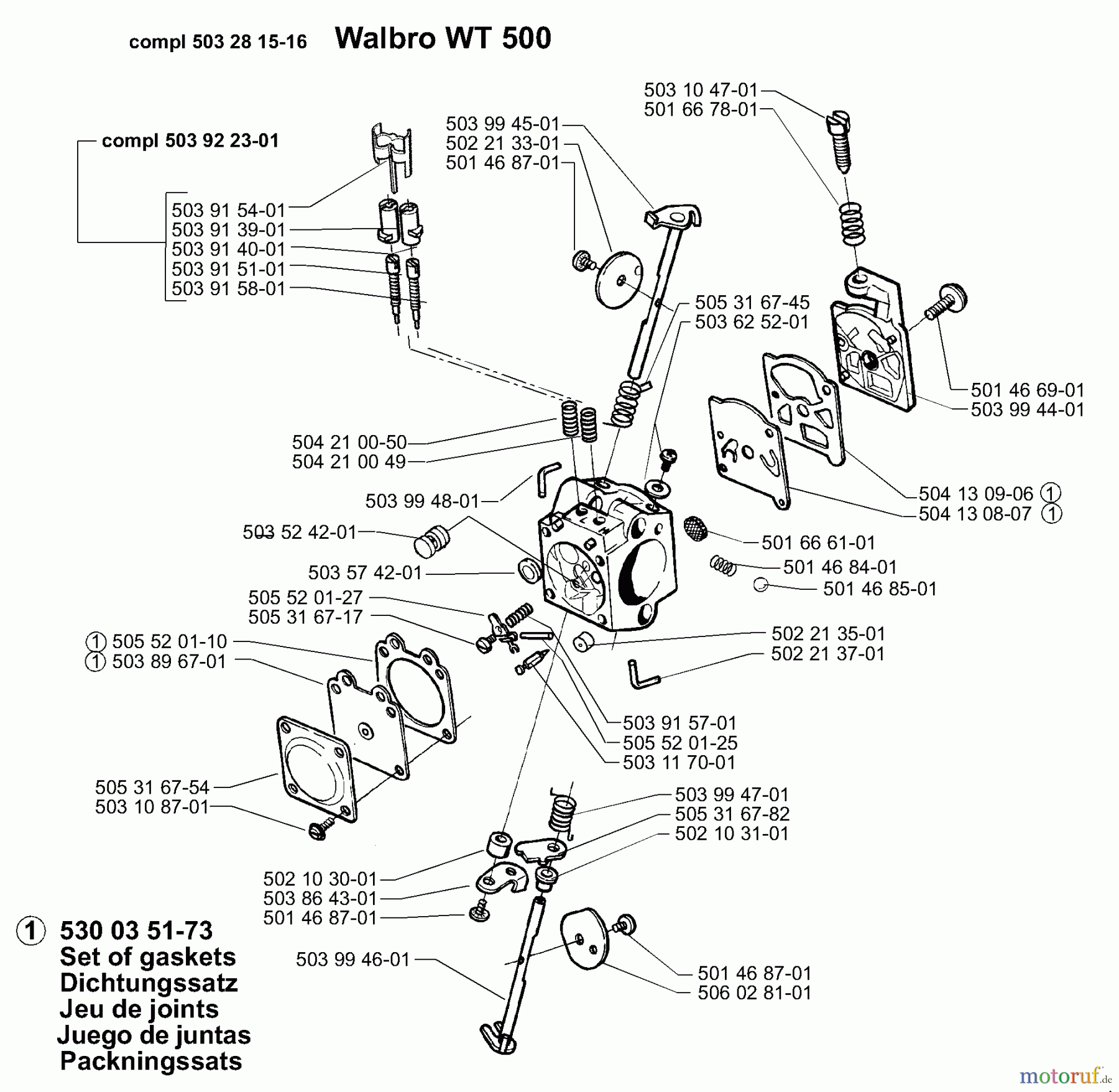  Husqvarna Heckenscheren 225 H 75 - Husqvarna Hedge Trimmer (1998-01 to 2002-05) Carburetor Parts Walbro WT 500