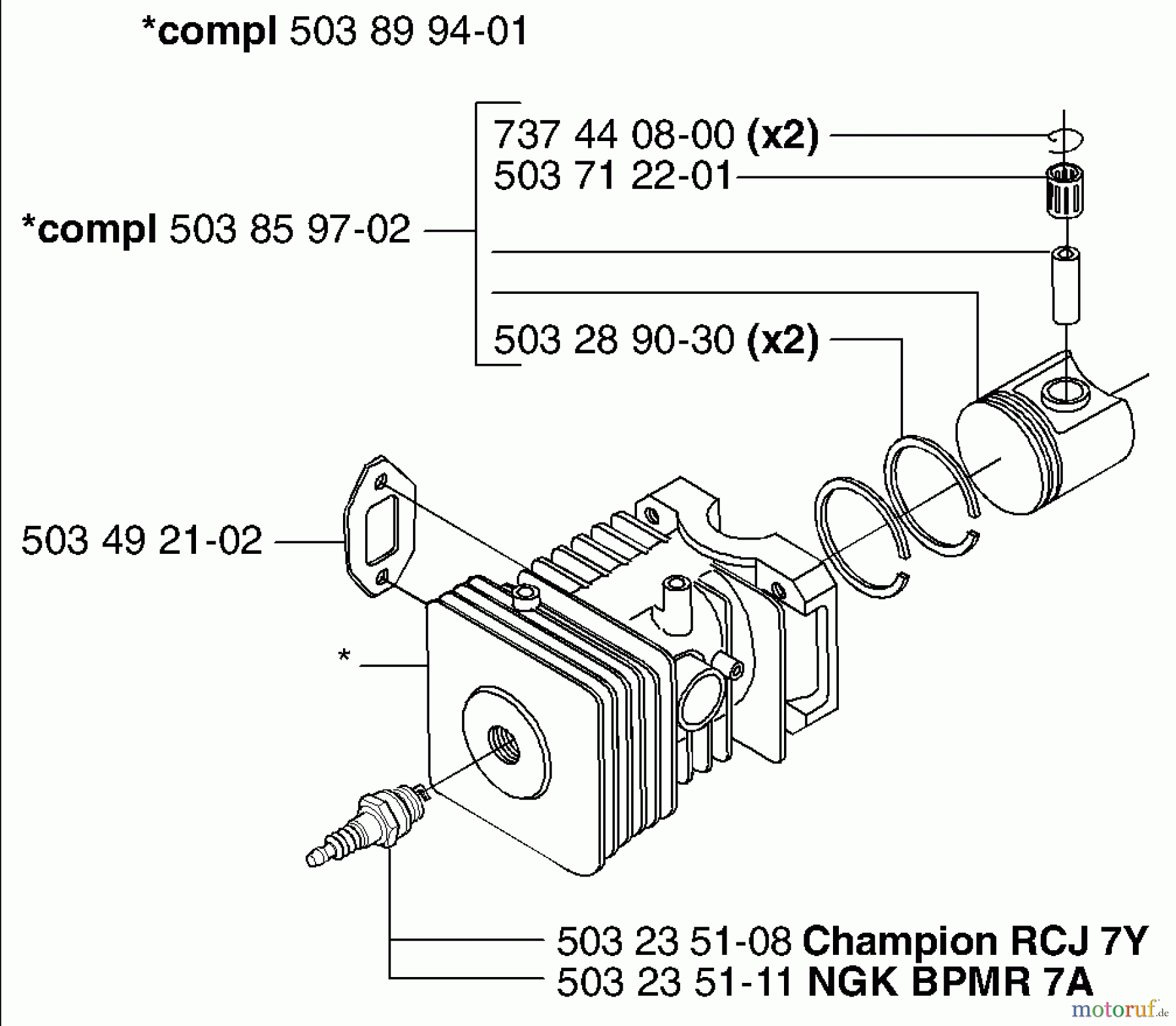  Husqvarna Heckenscheren 225 H 75 - Husqvarna Hedge Trimmer (2002-06 & After) Piston / Cylinder