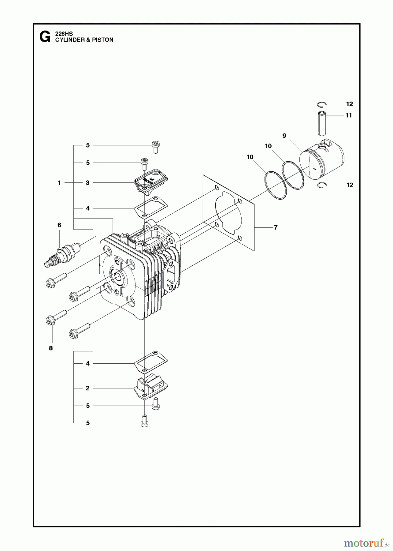  Husqvarna Heckenscheren 226 HS75 S - Husqvarna Hedge Trimmer (2013-02 & After) CYLINDER PISTON