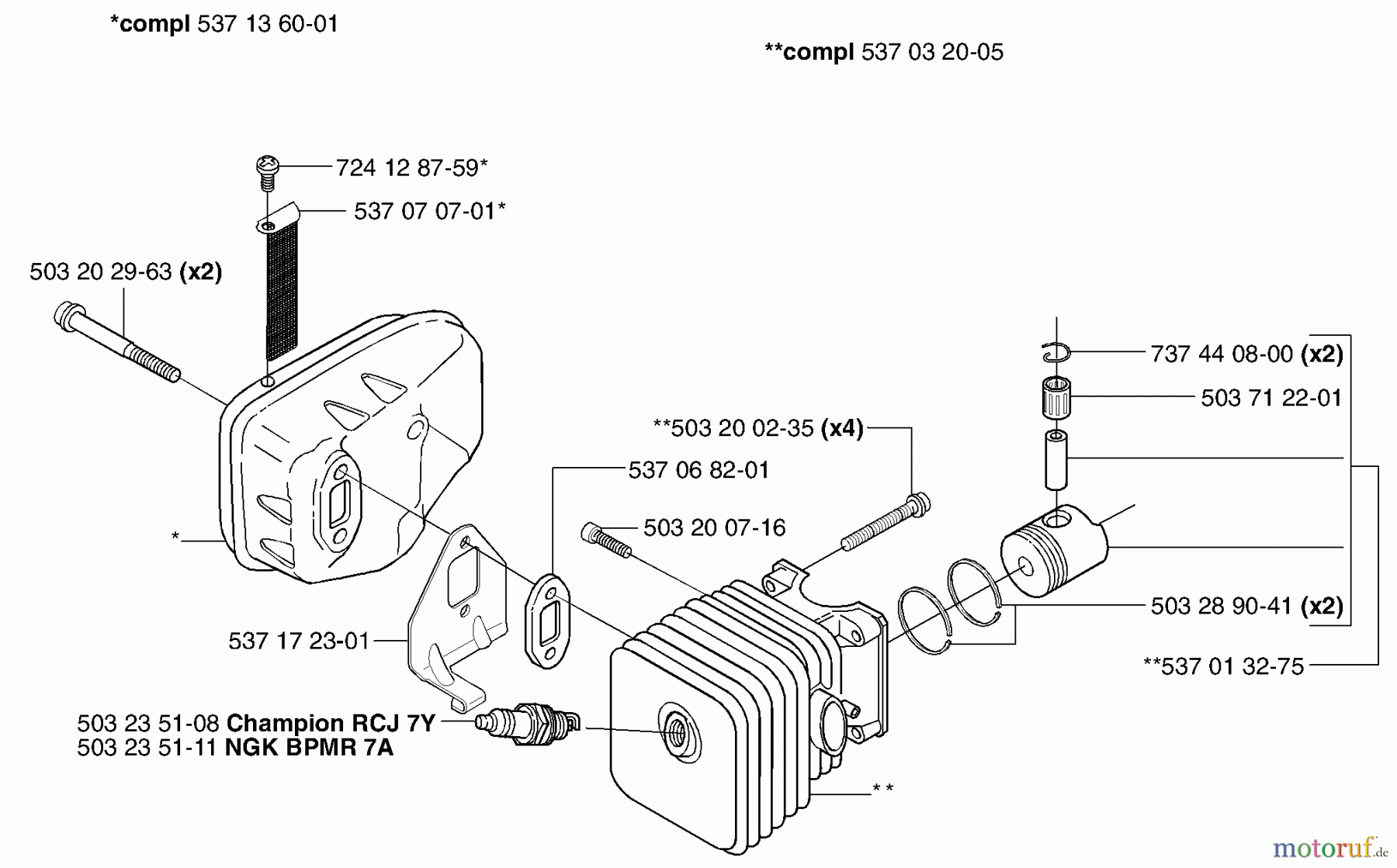  Husqvarna Heckenscheren 325 HD 60X - Husqvarna Hedge Trimmer (2002-06 to 2009-01) Piston / Cylinder / Muffler