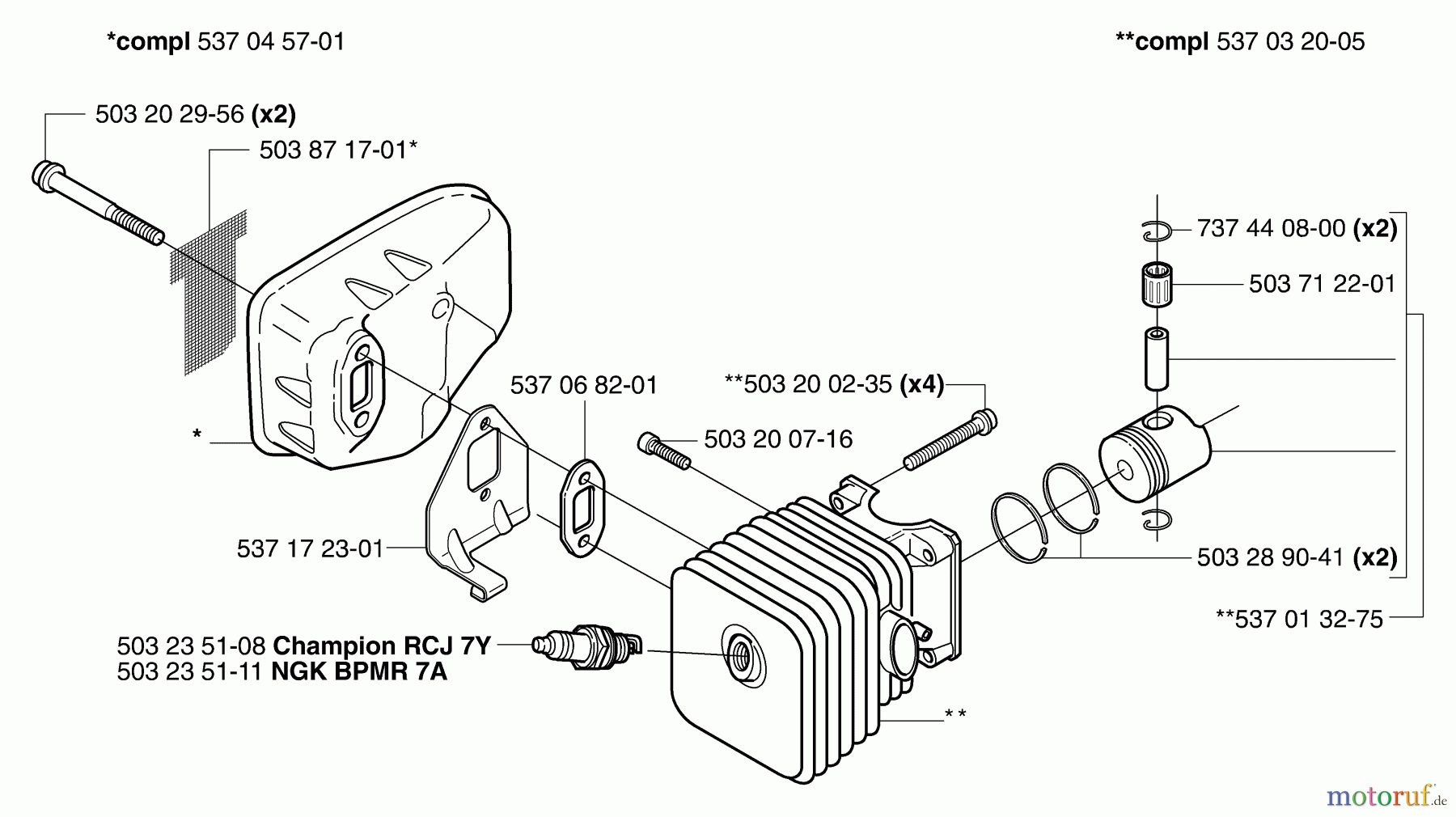  Husqvarna Heckenscheren 325 HS 75X - Husqvarna Hedge Trimmer (2003-01 to 2008-04) Piston/Cylinder & Muffler