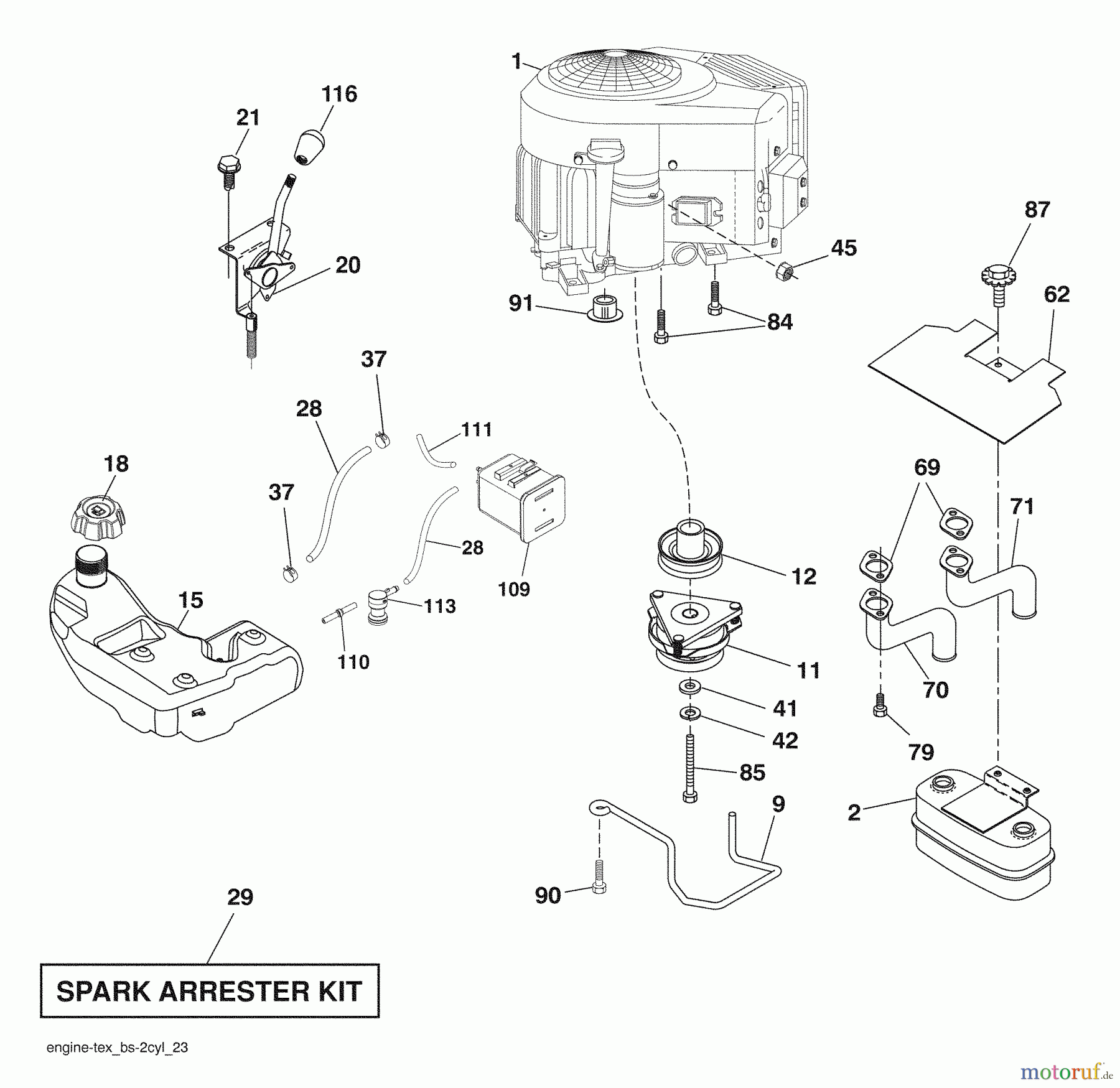  Husqvarna Rasen und Garten Traktoren 2042LS (96043007500) - Husqvarna Lawn Tractor (2008-11 & After) Engine / Clutch / Fuel Tank