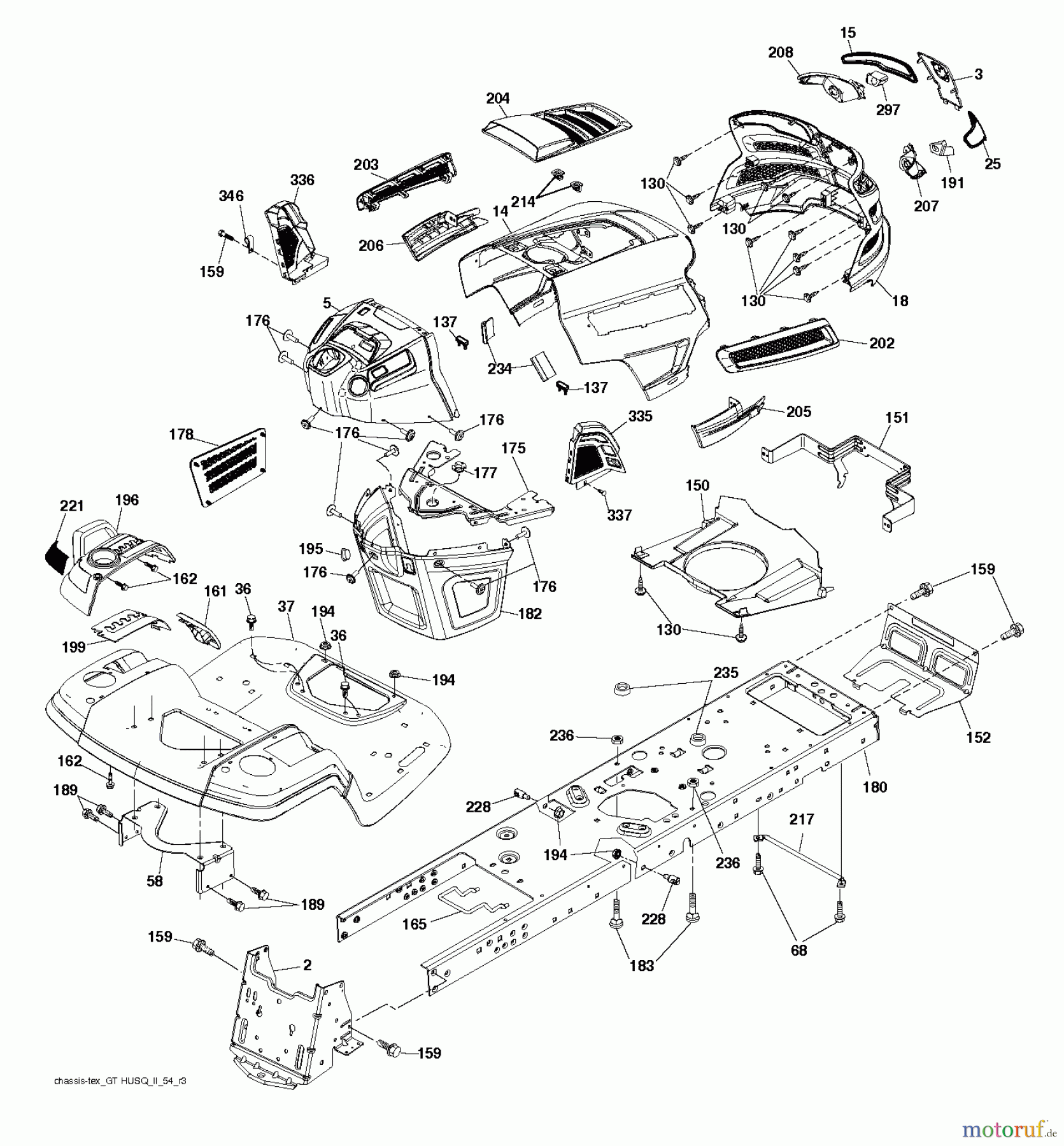  Husqvarna Rasen und Garten Traktoren GTH 3052TF (96041026500) - Husqvarna Garden Tractor (2011-06 & After) CHASSIS ENCLOSURES