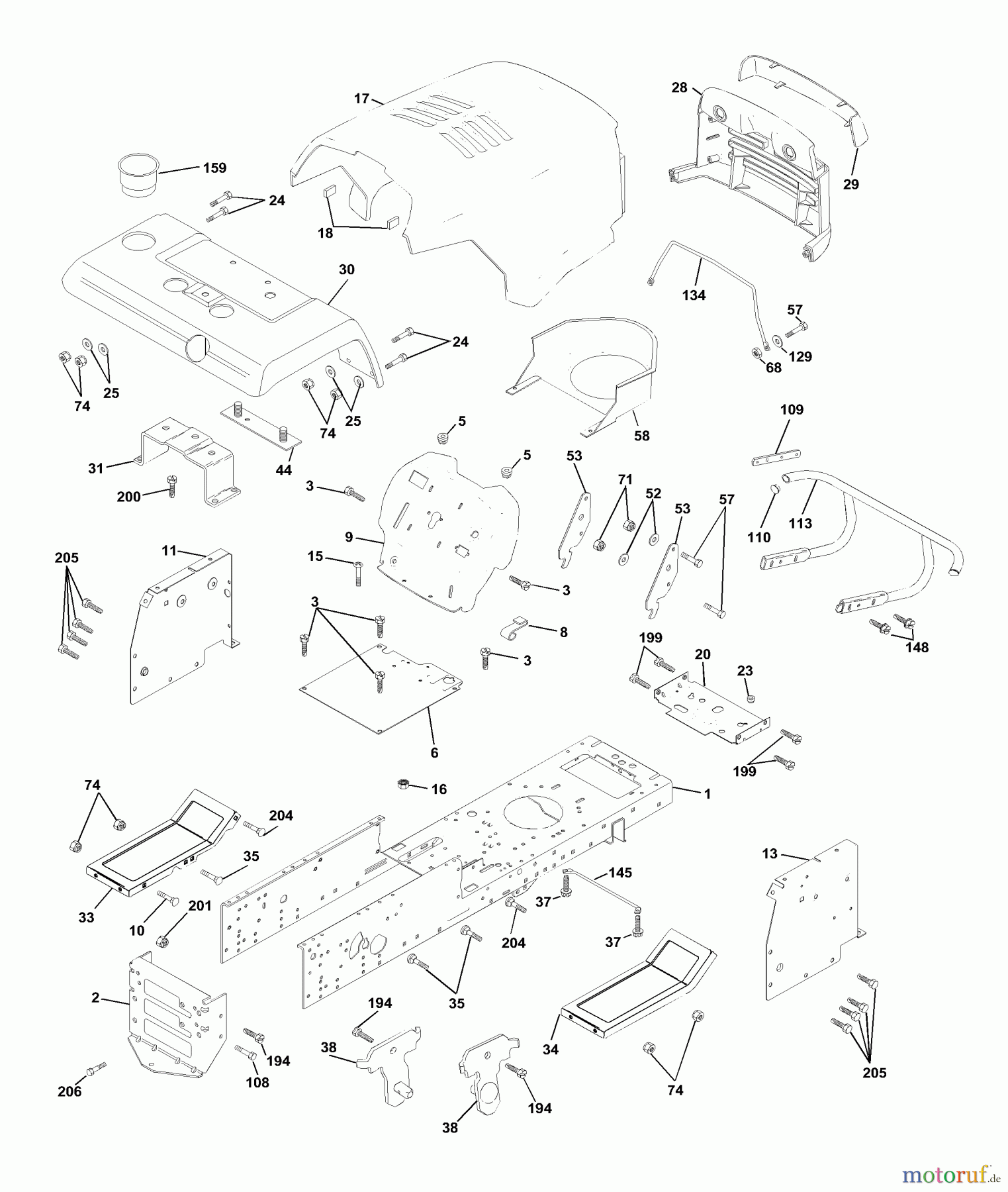  Husqvarna Rasen und Garten Traktoren GTVH 205 (954140102A) - Husqvarna Garden Tractor (1999-10 & After) Chassis And Enclosures