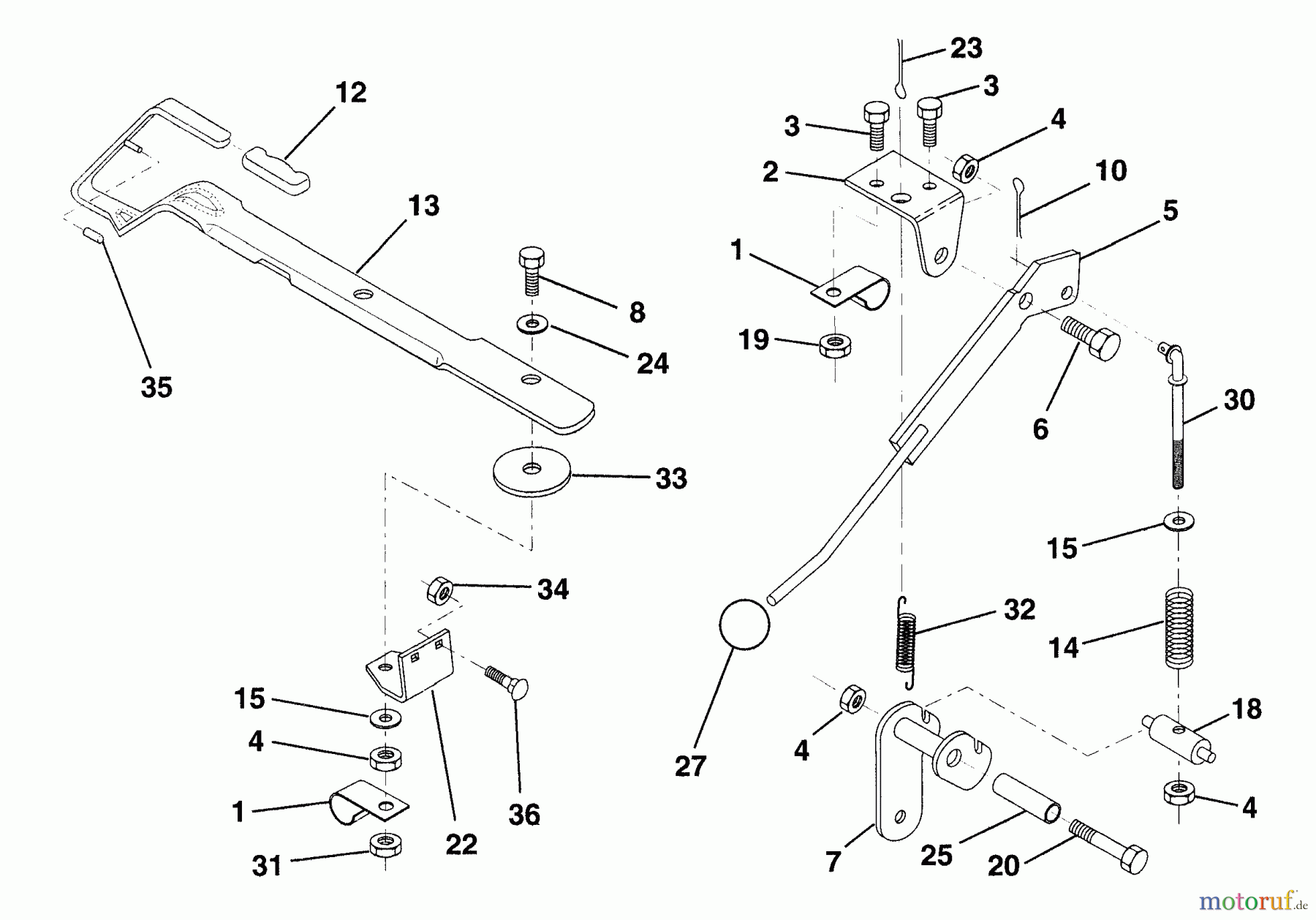  Husqvarna Rasen und Garten Traktoren LR 125 (954000522) (HU125R38MA) - Husqvarna Lawn Tractor (1992-12 & After) Mower Lift Lever