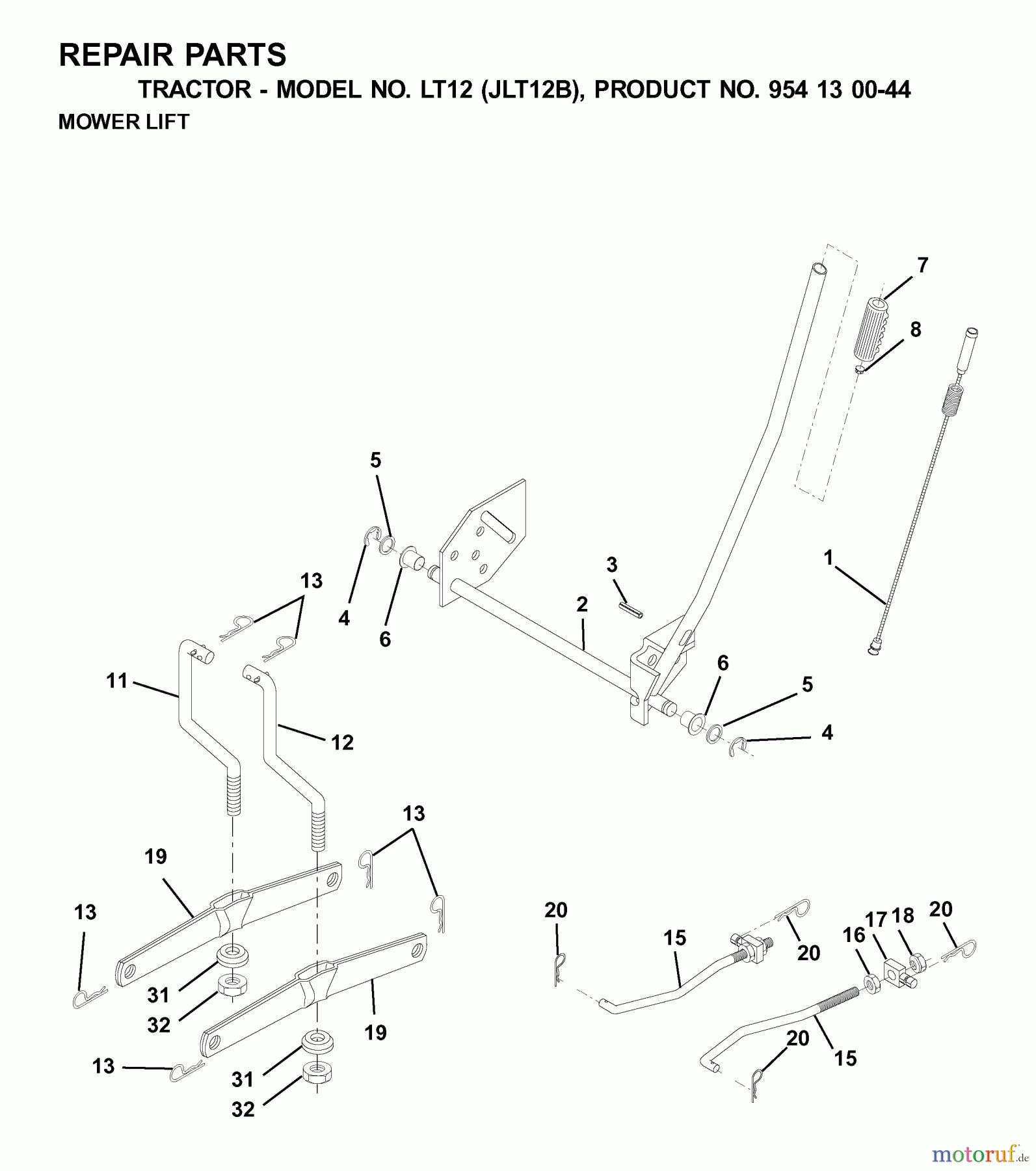  Jonsered Rasen  und Garten Traktoren LT12 (JLT12B, 954130044) - Jonsered Lawn & Garden Tractor (2001-02) MOWER LIFT / DECK LIFT