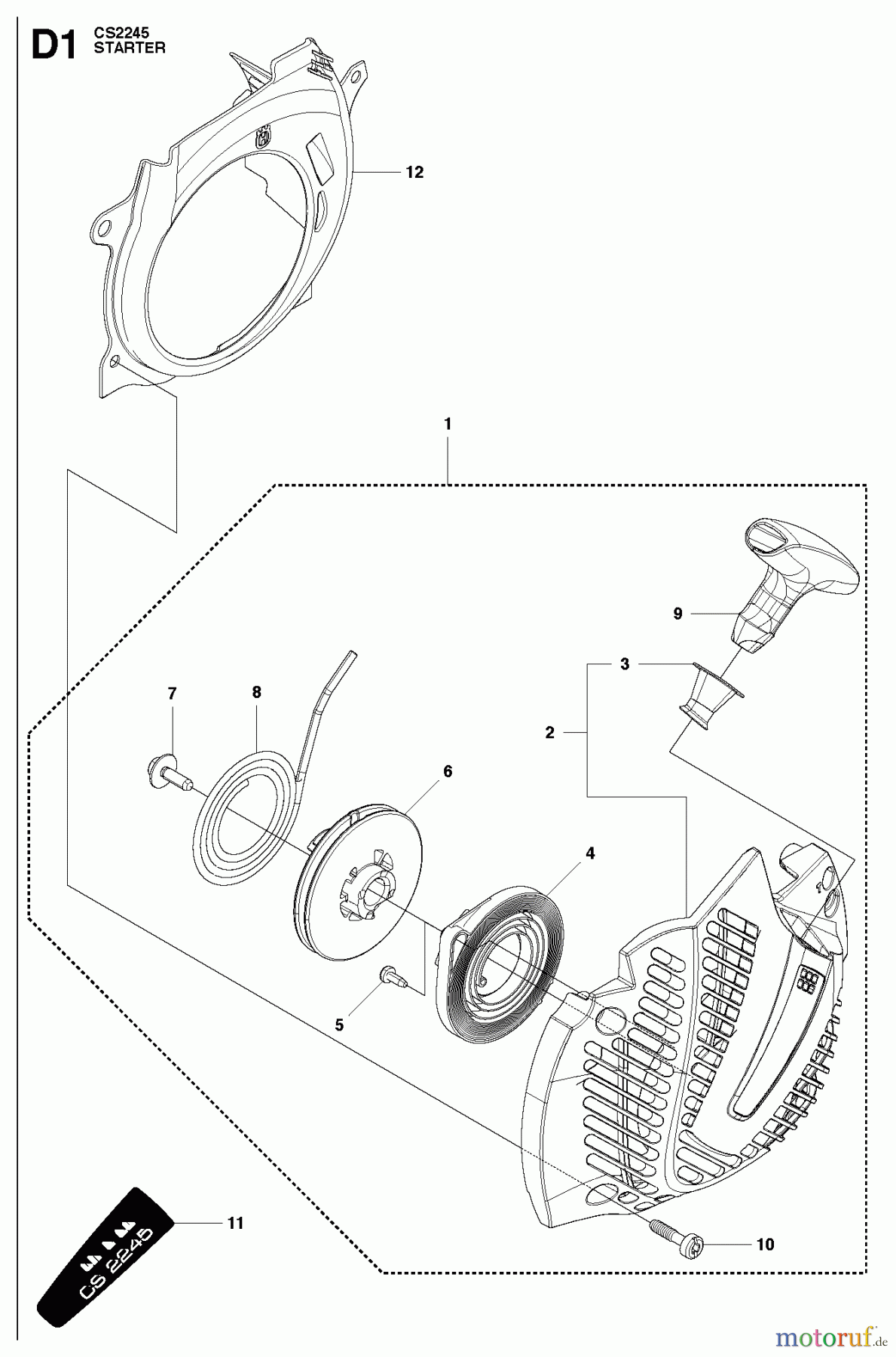  Jonsered Motorsägen CS2245 - Jonsered Chainsaw (2010-07) STARTER