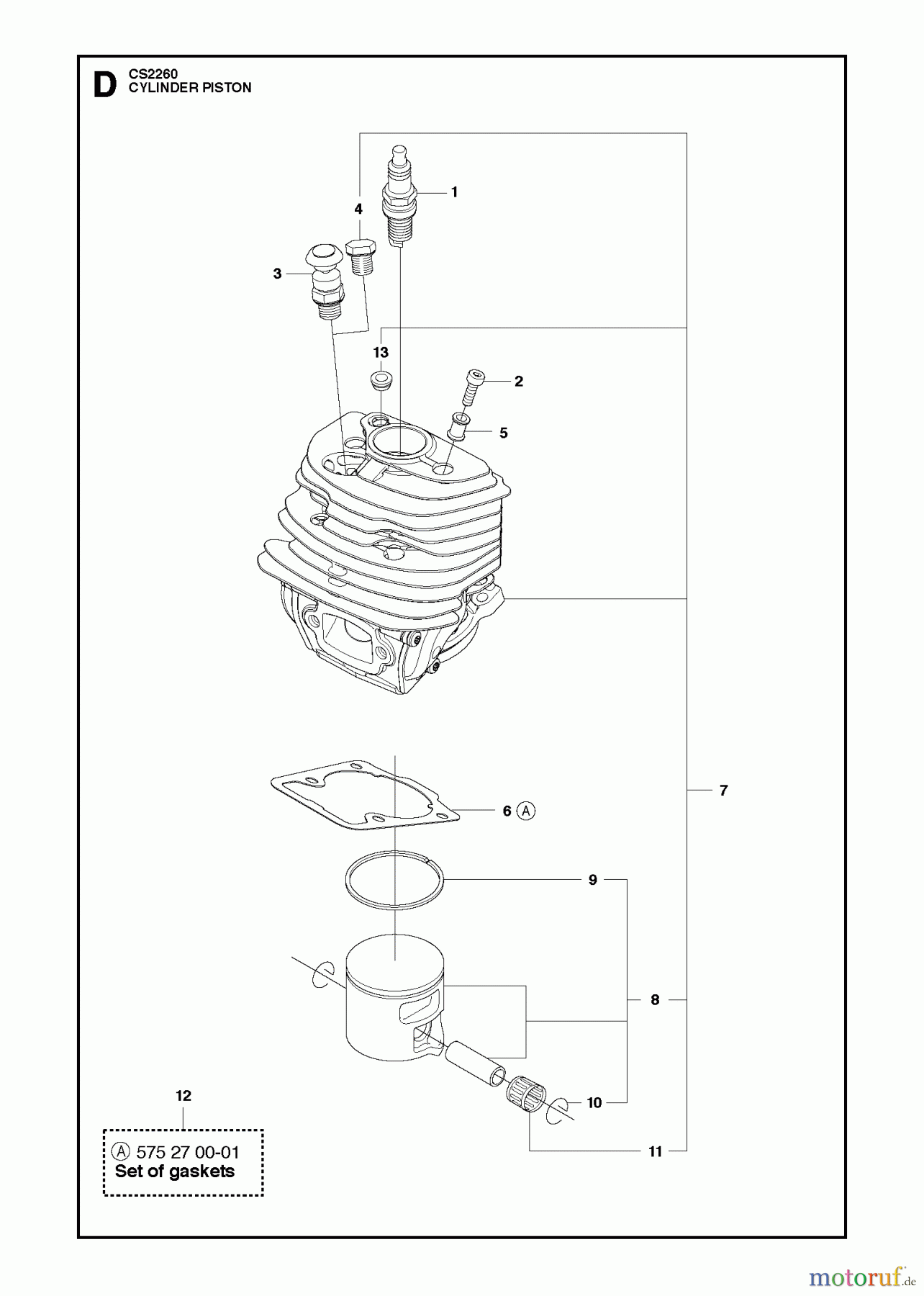  Jonsered Motorsägen CS2260 - Jonsered Chainsaw (2012-05) CYLINDER PISTON