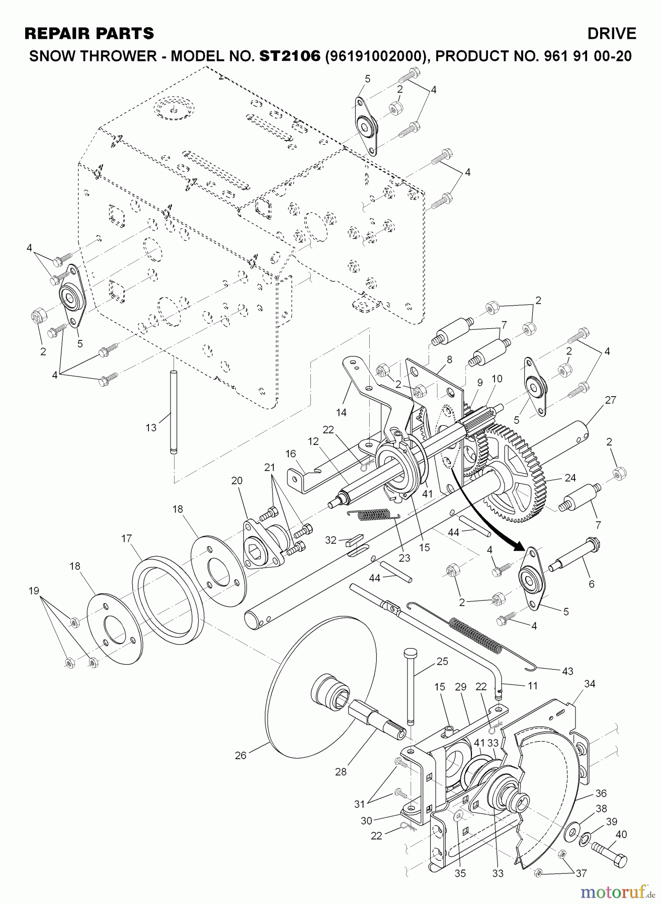  Jonsered Schneefräsen ST 2106 (96191002000) - Jonsered Snow Thrower (2007-07) DRIVE