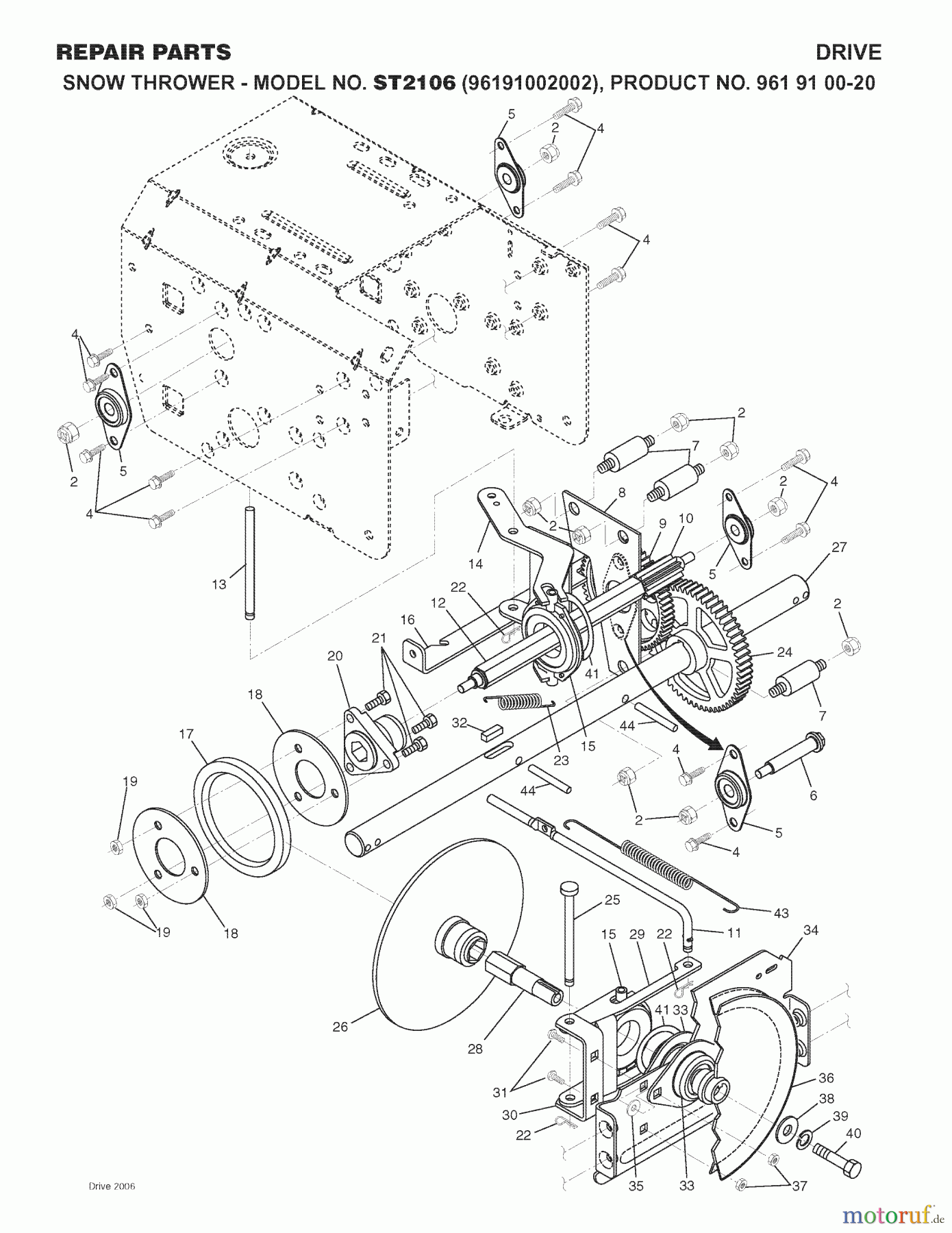  Jonsered Schneefräsen ST 2106 (96191002002) - Jonsered Snow Thrower (2007-10) DRIVE