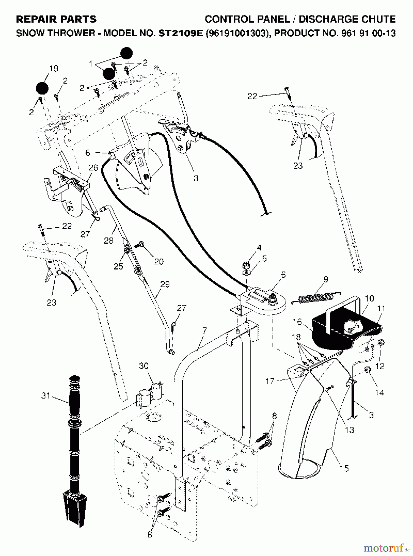  Jonsered Schneefräsen ST 2109 E (96191001303) - Jonsered Snow Thrower (2007-01) CONTROL PANEL DISCHARGE CHUTE