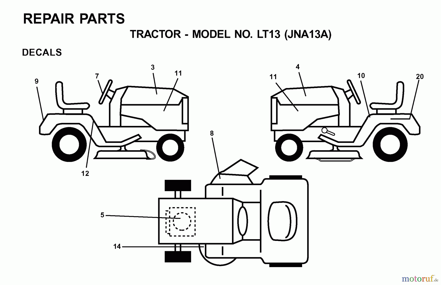  Jonsered Rasen  und Garten Traktoren LT13 (JNA13A) - Jonsered Lawn & Garden Tractor (2001-05) DECALS