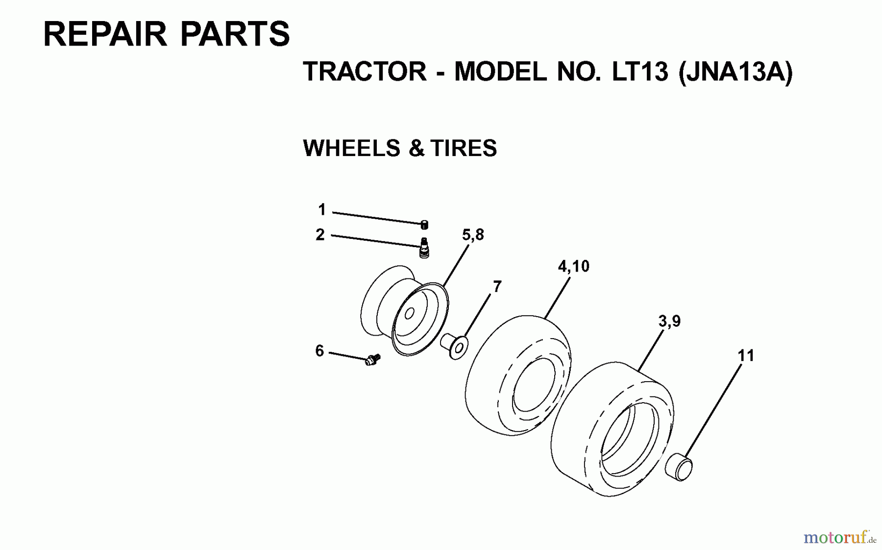  Jonsered Rasen  und Garten Traktoren LT13 (JNA13A) - Jonsered Lawn & Garden Tractor (2001-05) WHEELS TIRES