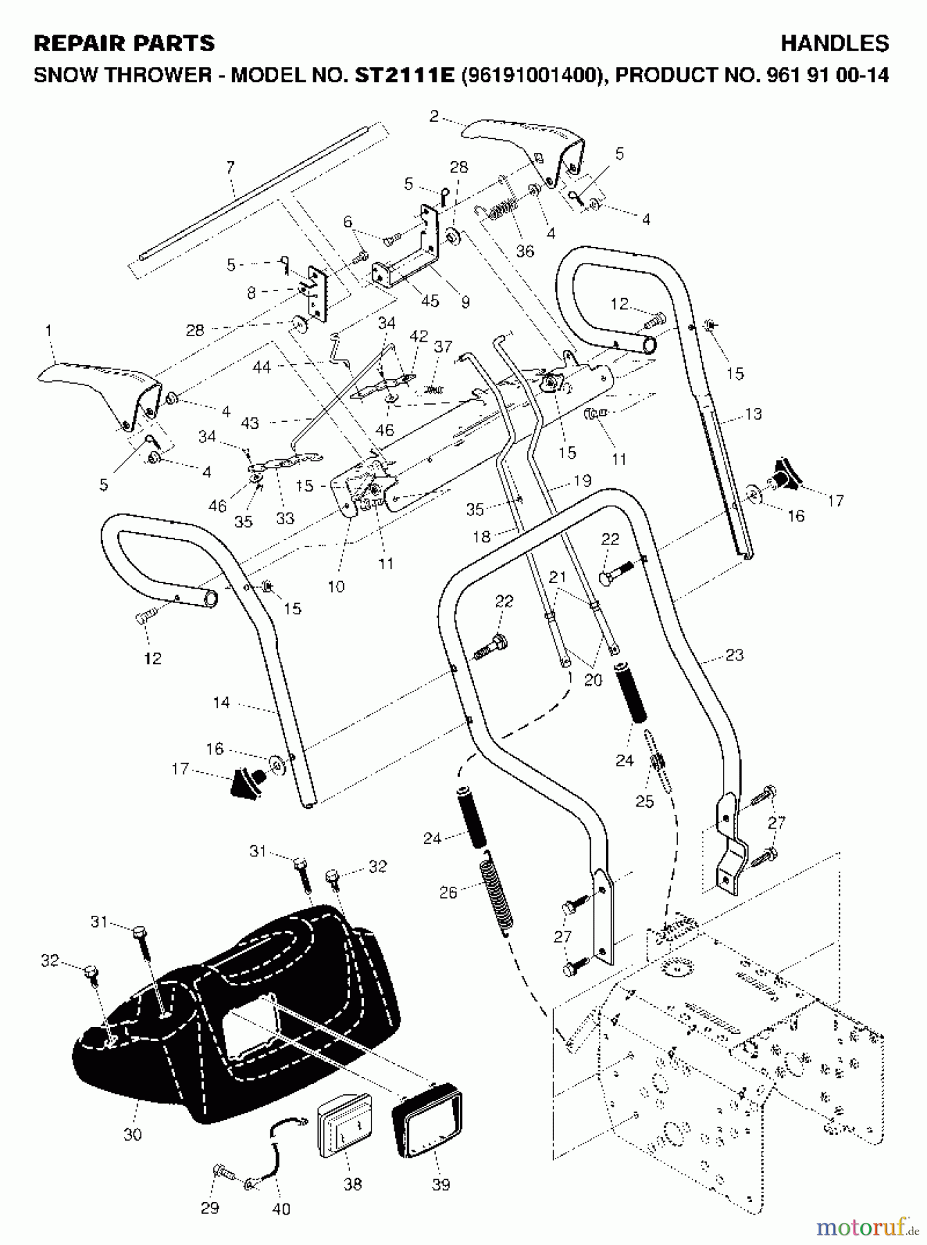  Jonsered Schneefräsen ST 2111 E (96191001400) - Jonsered Snow Thrower (2007-01) HANDLE CONTROLS