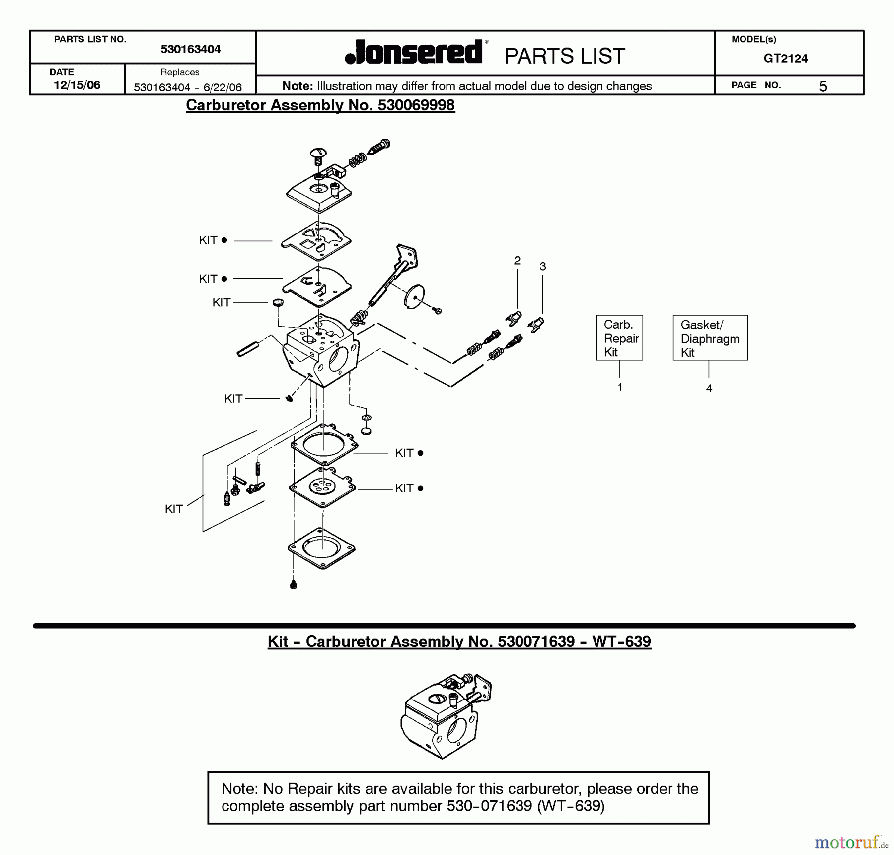  Jonsered Motorsensen, Trimmer GT2124 - Jonsered String/Brush Trimmer (2007-04) CARBURETOR