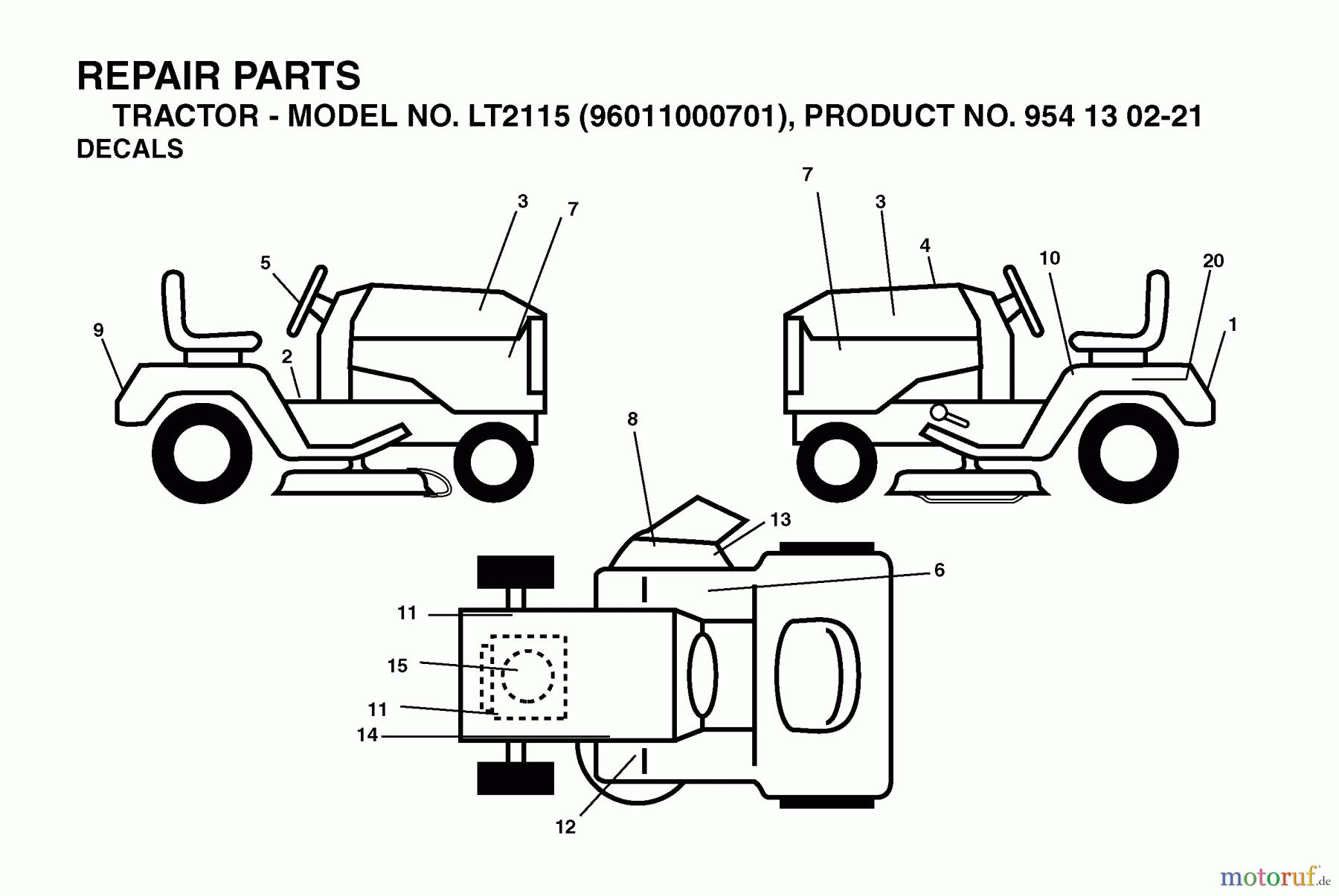  Jonsered Rasen  und Garten Traktoren LT2115 (96011000701) - Jonsered Lawn & Garden Tractor (2005-04) DECALS