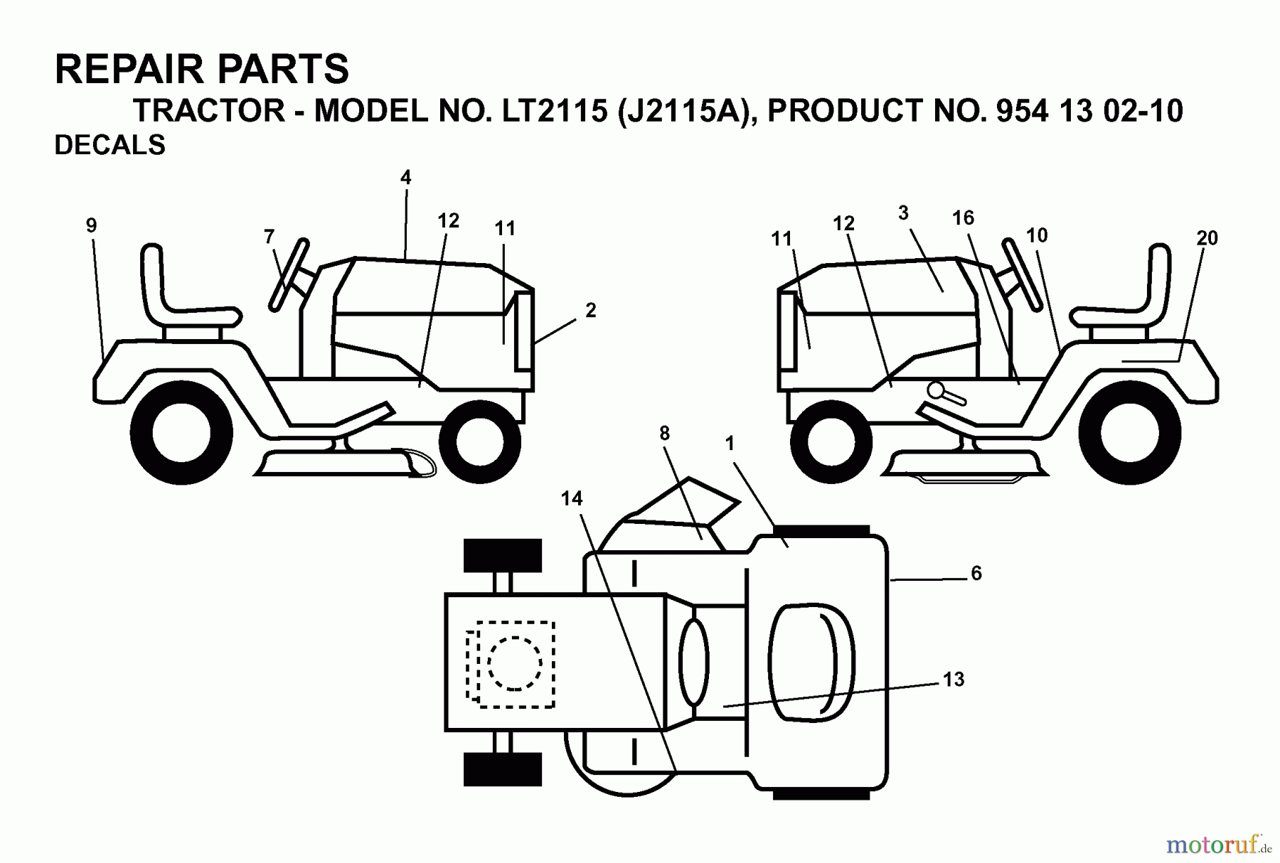  Jonsered Rasen  und Garten Traktoren LT2115 (J2115A, 954130210) - Jonsered Lawn & Garden Tractor (2004-01) DECALS