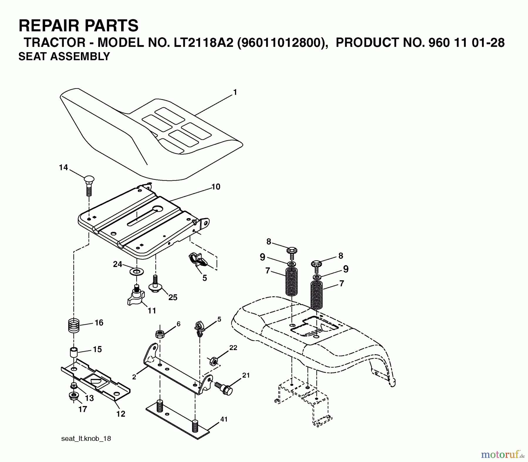  Jonsered Rasen  und Garten Traktoren LT2118 A2 (96011012800) - Jonsered Lawn & Garden Tractor (2006-02) SEAT