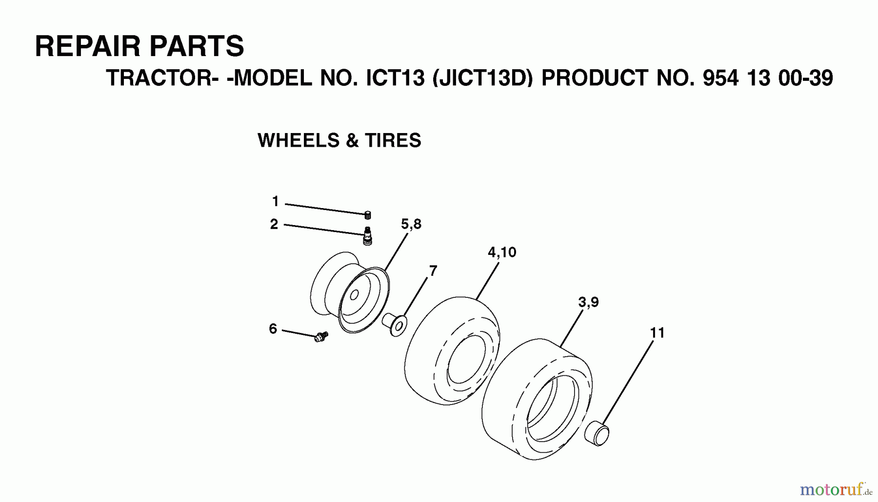  Jonsered Rasen  und Garten Traktoren ICT13 (JICT13D, 954130039) - Jonsered Lawn & Garden Tractor (2001-01) WHEELS TIRES