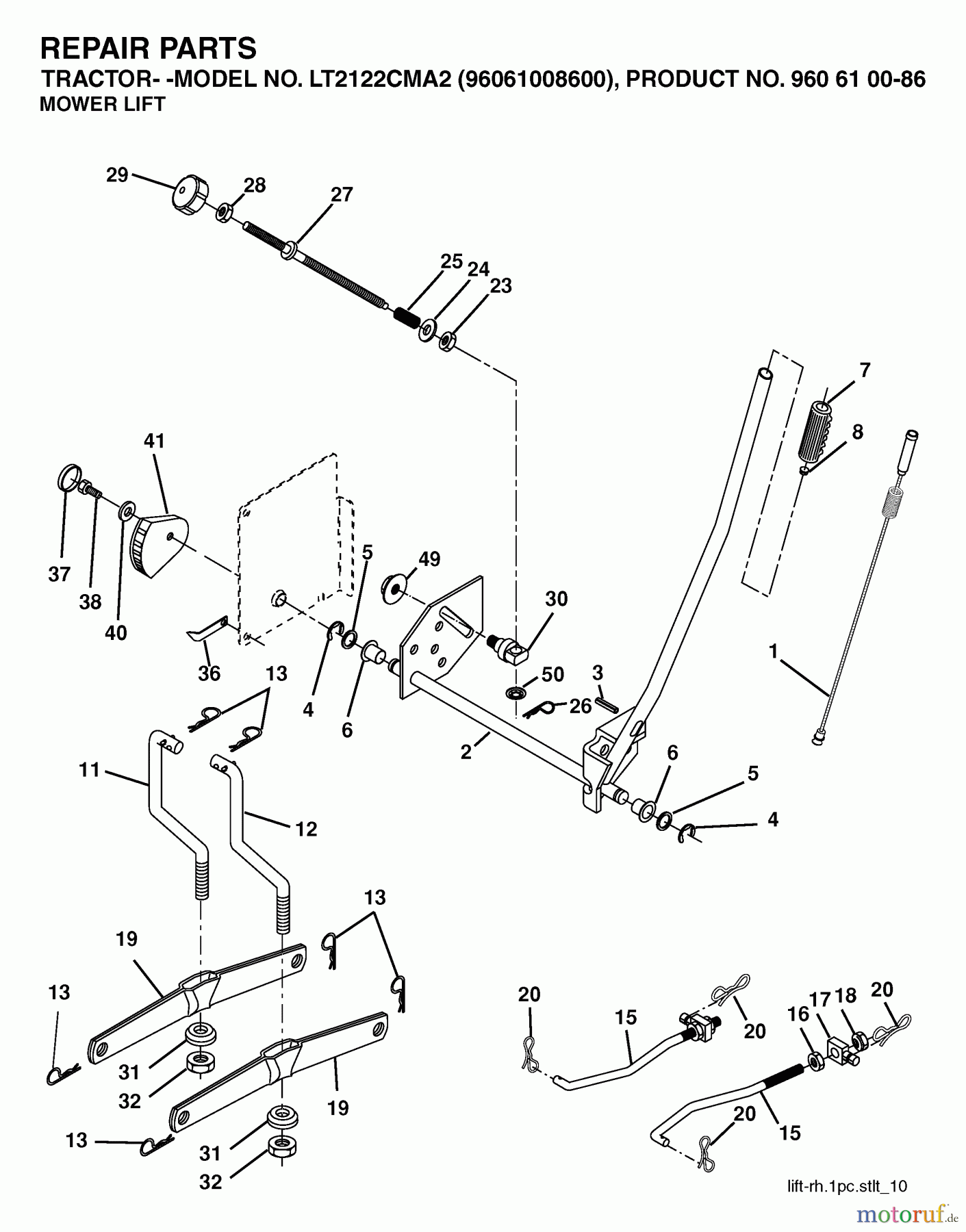  Jonsered Rasen  und Garten Traktoren LT2122 CMA2 (96061008600) - Jonsered Lawn & Garden Tractor (2006-04) MOWER LIFT / DECK LIFT