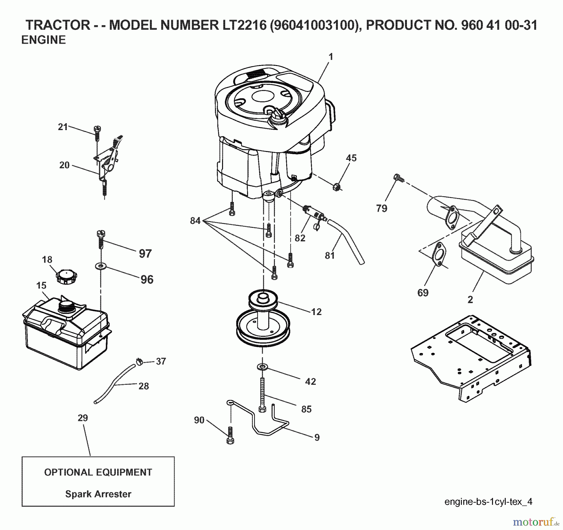  Jonsered Rasen  und Garten Traktoren LT2216 (96041003100) - Jonsered Lawn & Garden Tractor (2007-02) ENGINE