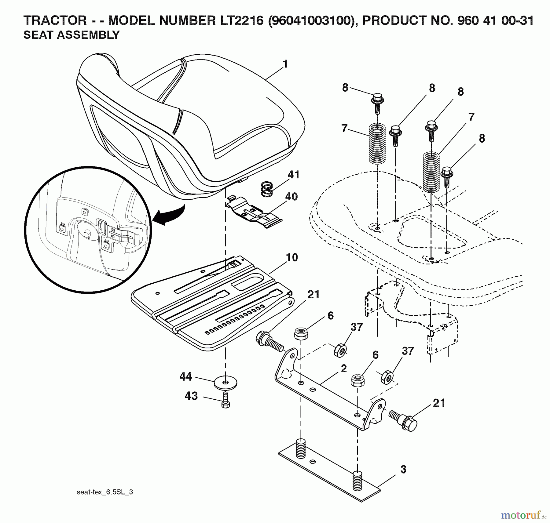  Jonsered Rasen  und Garten Traktoren LT2216 (96041003100) - Jonsered Lawn & Garden Tractor (2007-02) SEAT