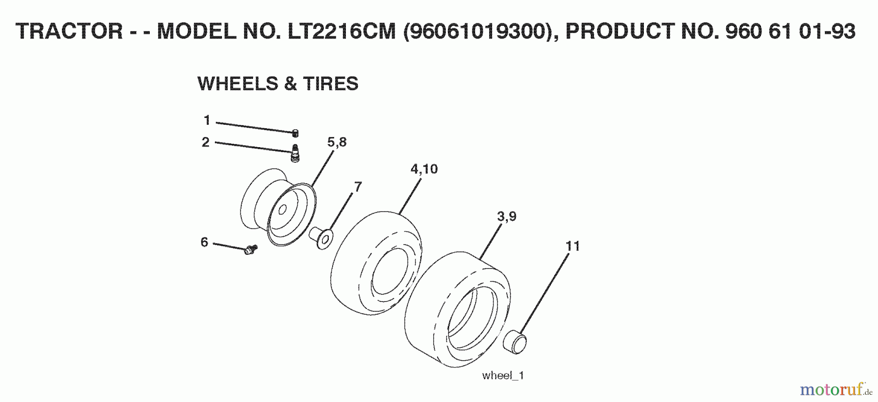  Jonsered Rasen  und Garten Traktoren LT2216 CM (96061019300) - Jonsered Lawn & Garden Tractor (2008-07) WHEELS TIRES