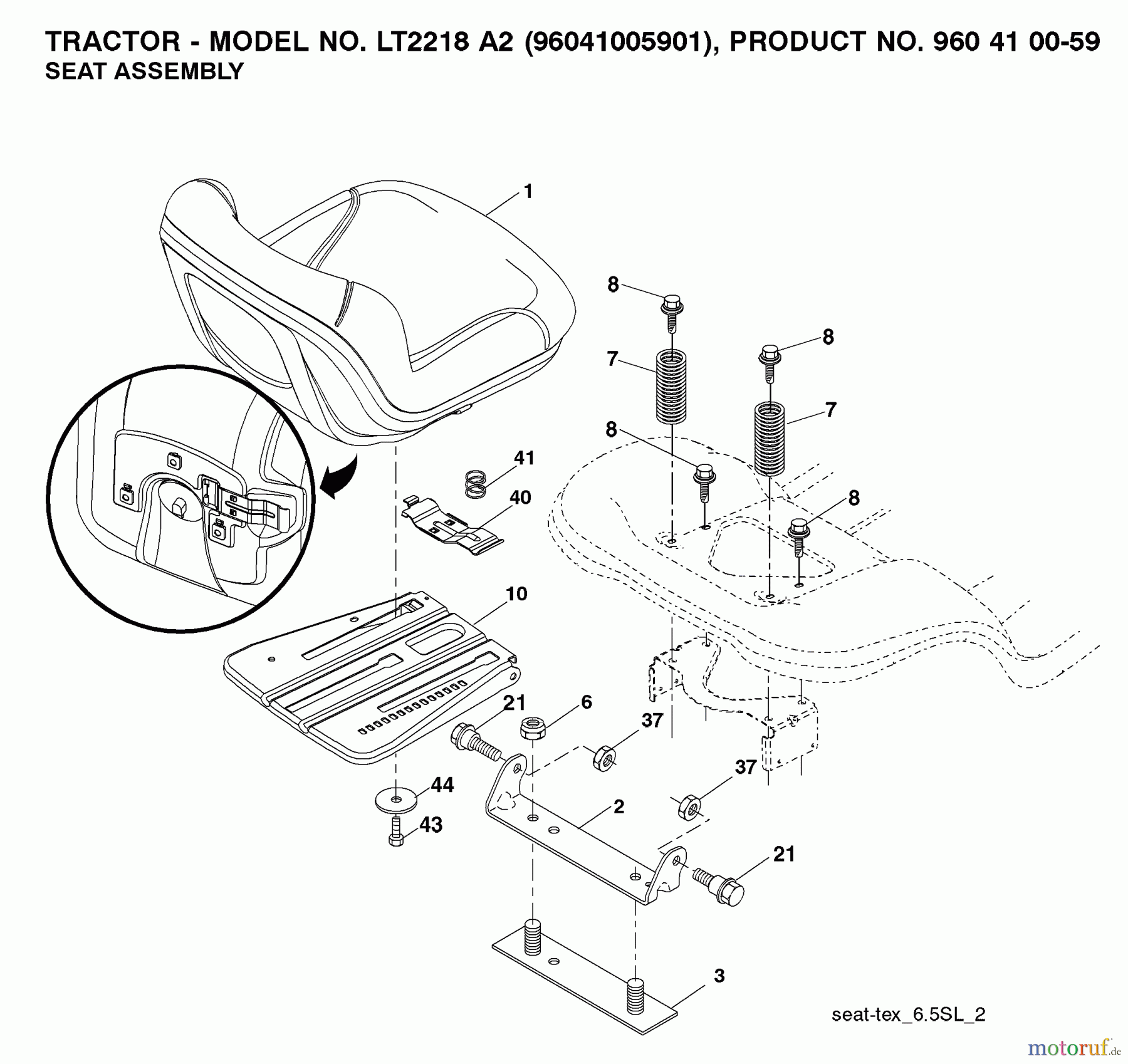  Jonsered Rasen  und Garten Traktoren LT2218 A2 (96041005901) - Jonsered Lawn & Garden Tractor (2008-01) SEAT