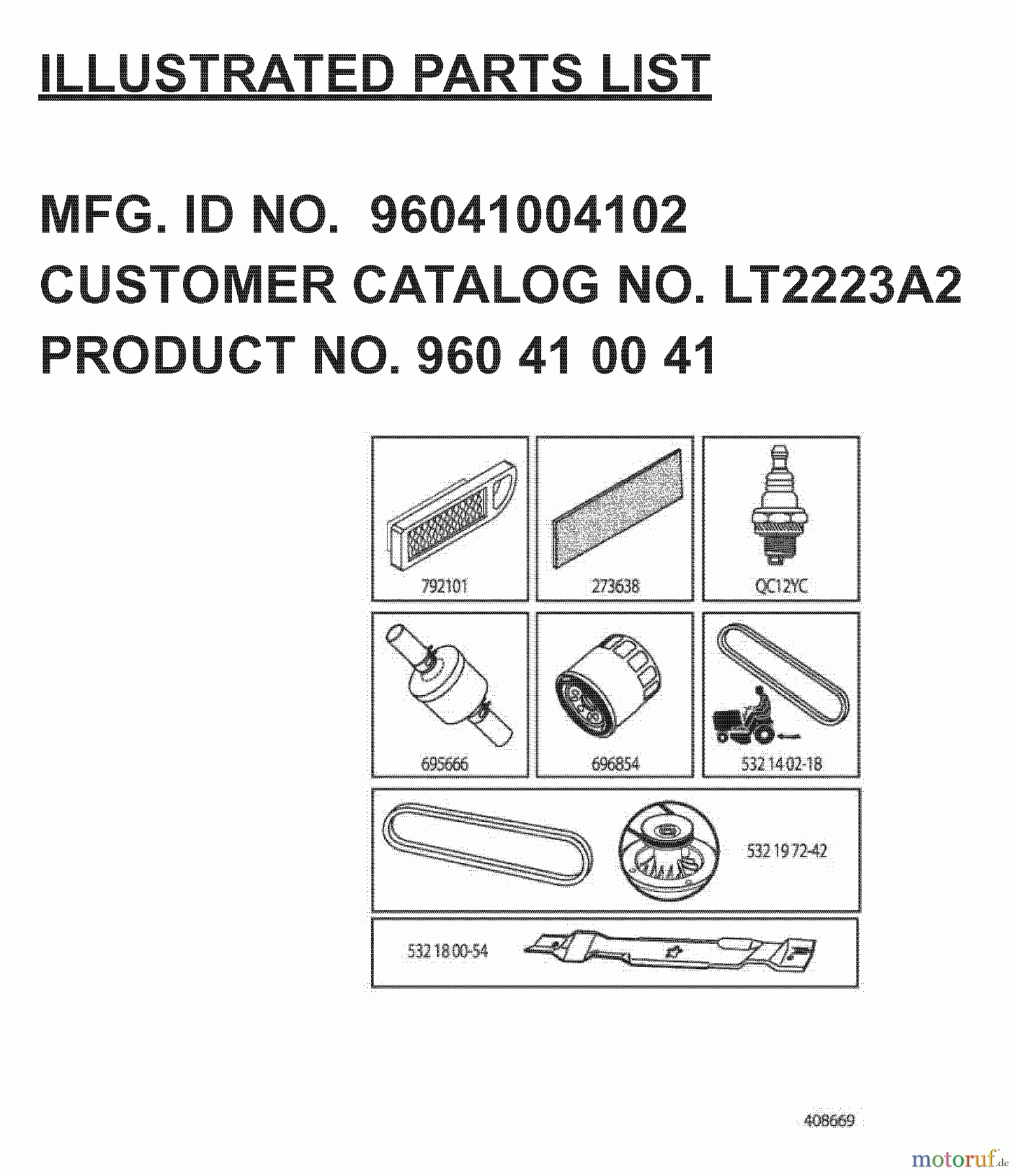  Jonsered Rasen  und Garten Traktoren LT2223 A2 (96041004102) - Jonsered Lawn & Garden Tractor (2008-01) FREQUENTLY USED PARTS