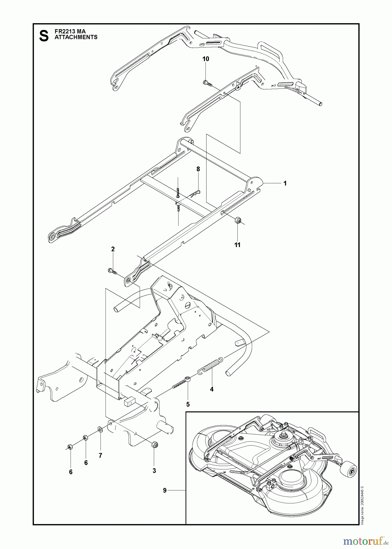  Jonsered Reitermäher FR2213 MA (965190301) - Jonsered Rear-Engine Riding Mower (2009-04) ATTACHMENTS