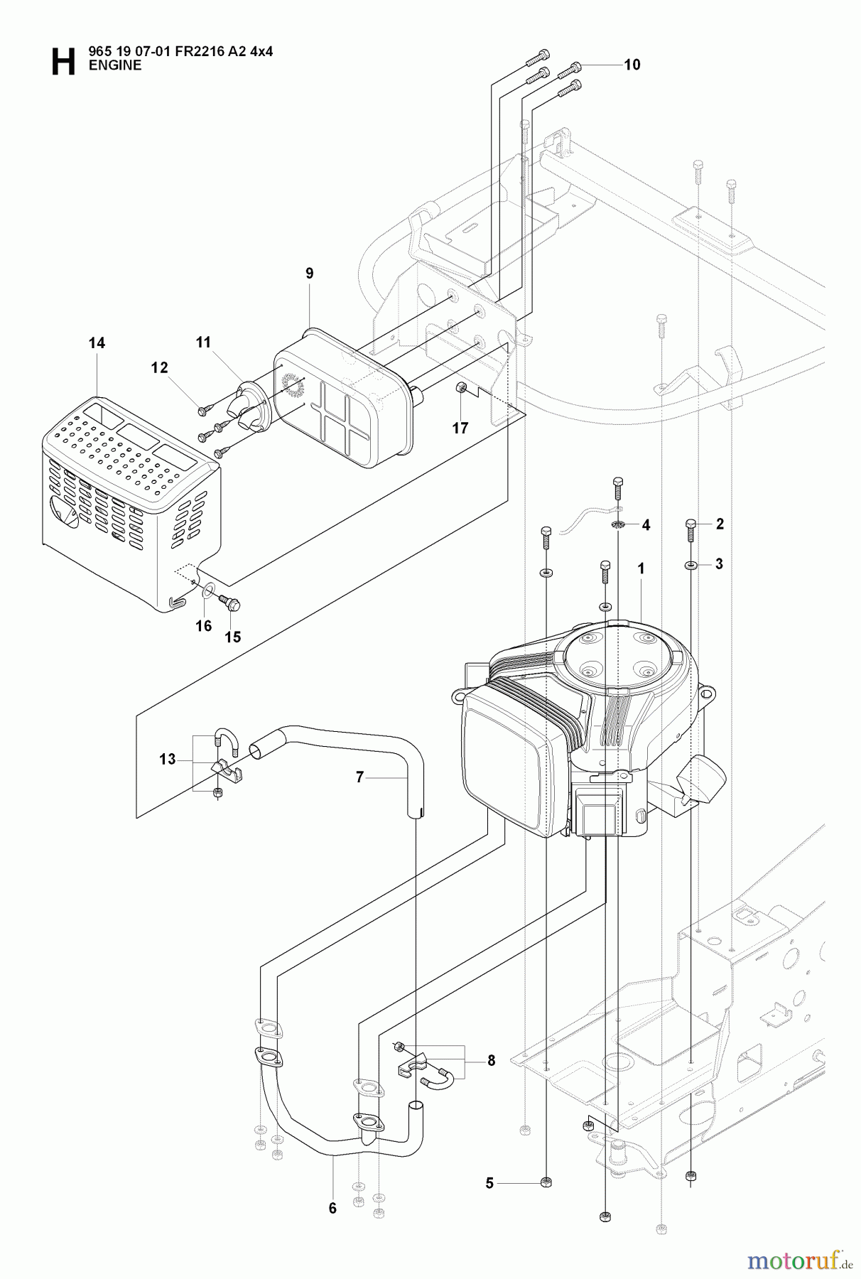  Jonsered Reitermäher FR2216 A2 4X4 (965190701) - Jonsered Rear-Engine Riding Mower (2008-01) ENGINE