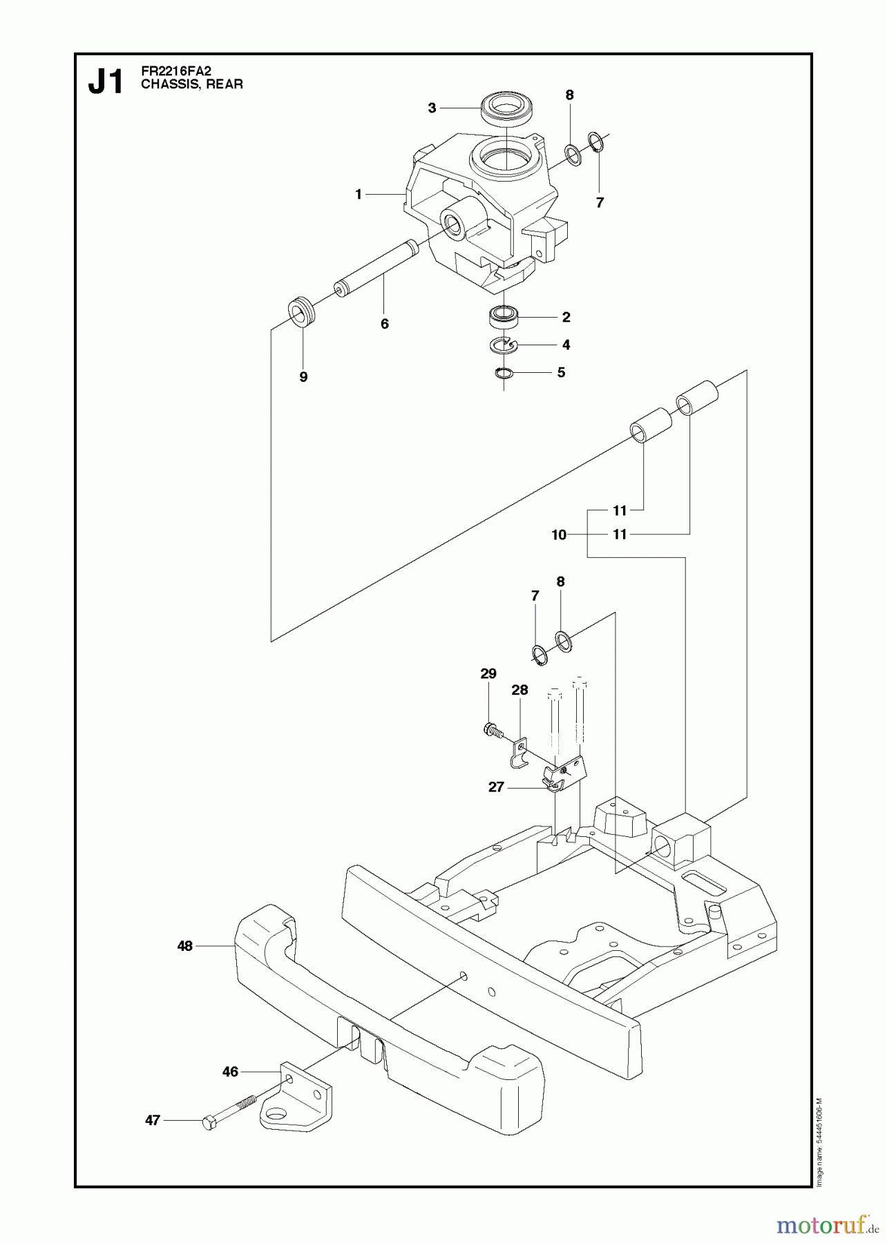  Jonsered Reitermäher FR2216 FA2 (966415101) - Jonsered Rear-Engine Riding Mower (2010-03) CHASSIS LOWER #1