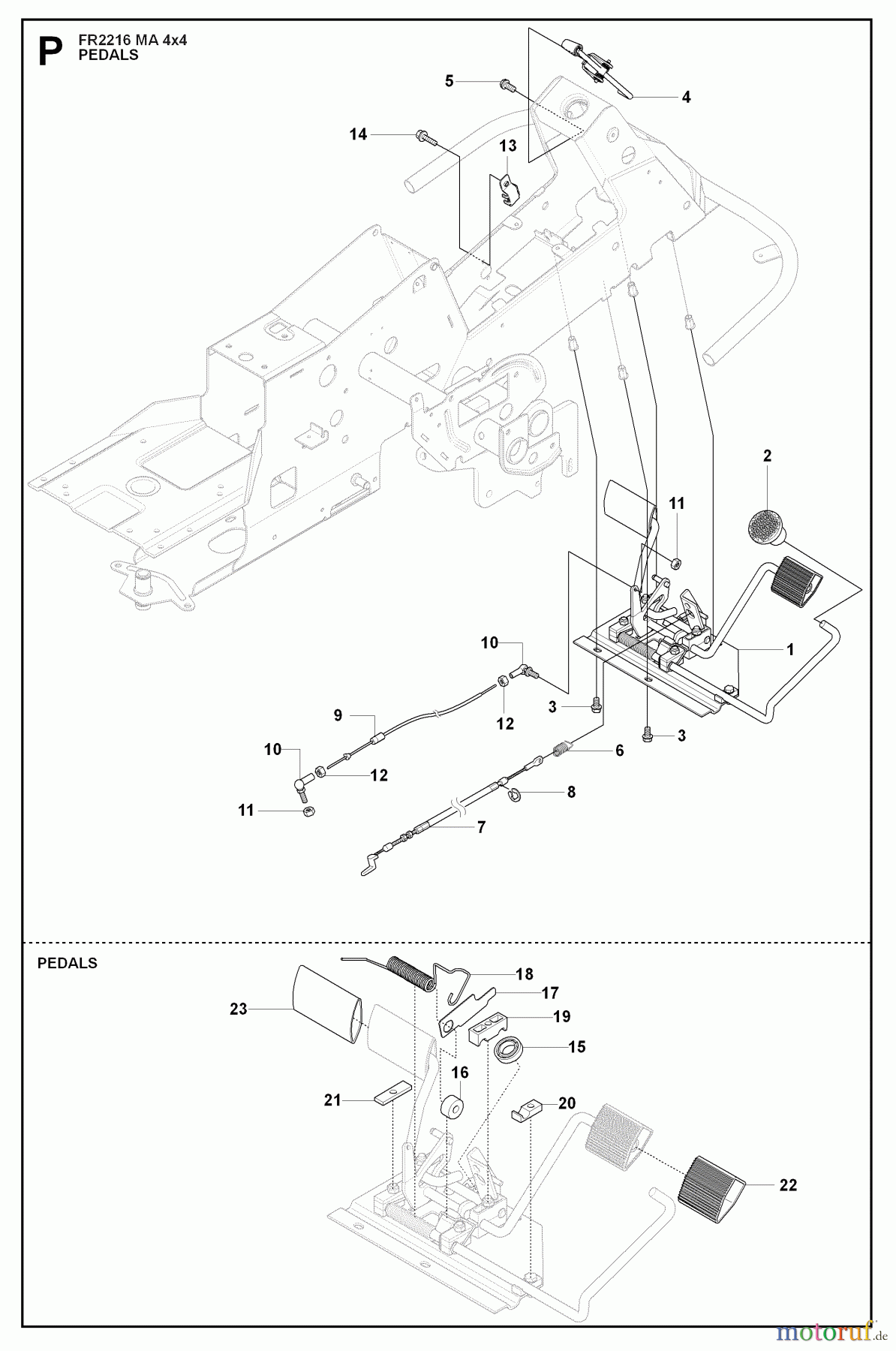  Jonsered Reitermäher FR2216 MA 4x4 (965190401) - Jonsered Rear-Engine Riding Mower (2009-04) PEDALS