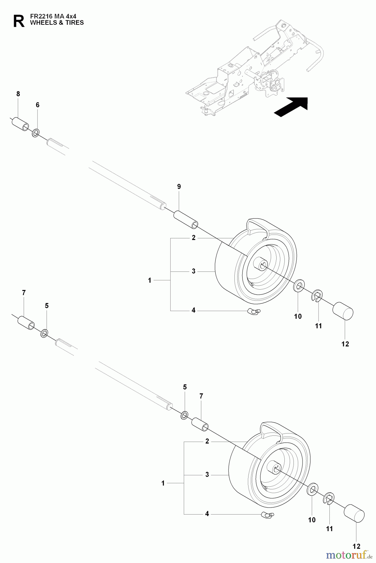  Jonsered Reitermäher FR2216 MA 4x4 (965190401) - Jonsered Rear-Engine Riding Mower (2009-04) WHEELS TIRES